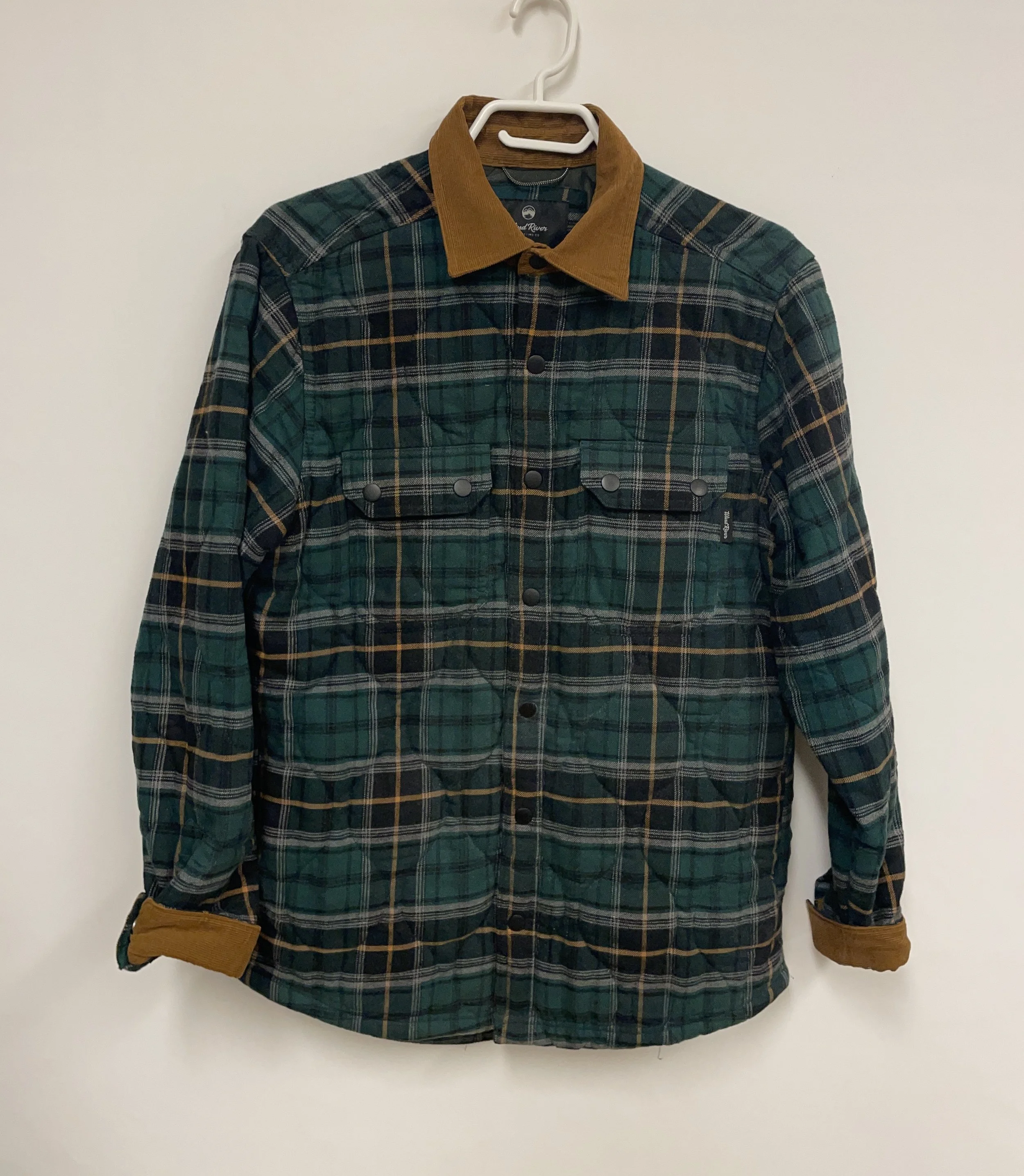 Chemise/blouson carrelée verte, doublée WIND RIVER, taille S.