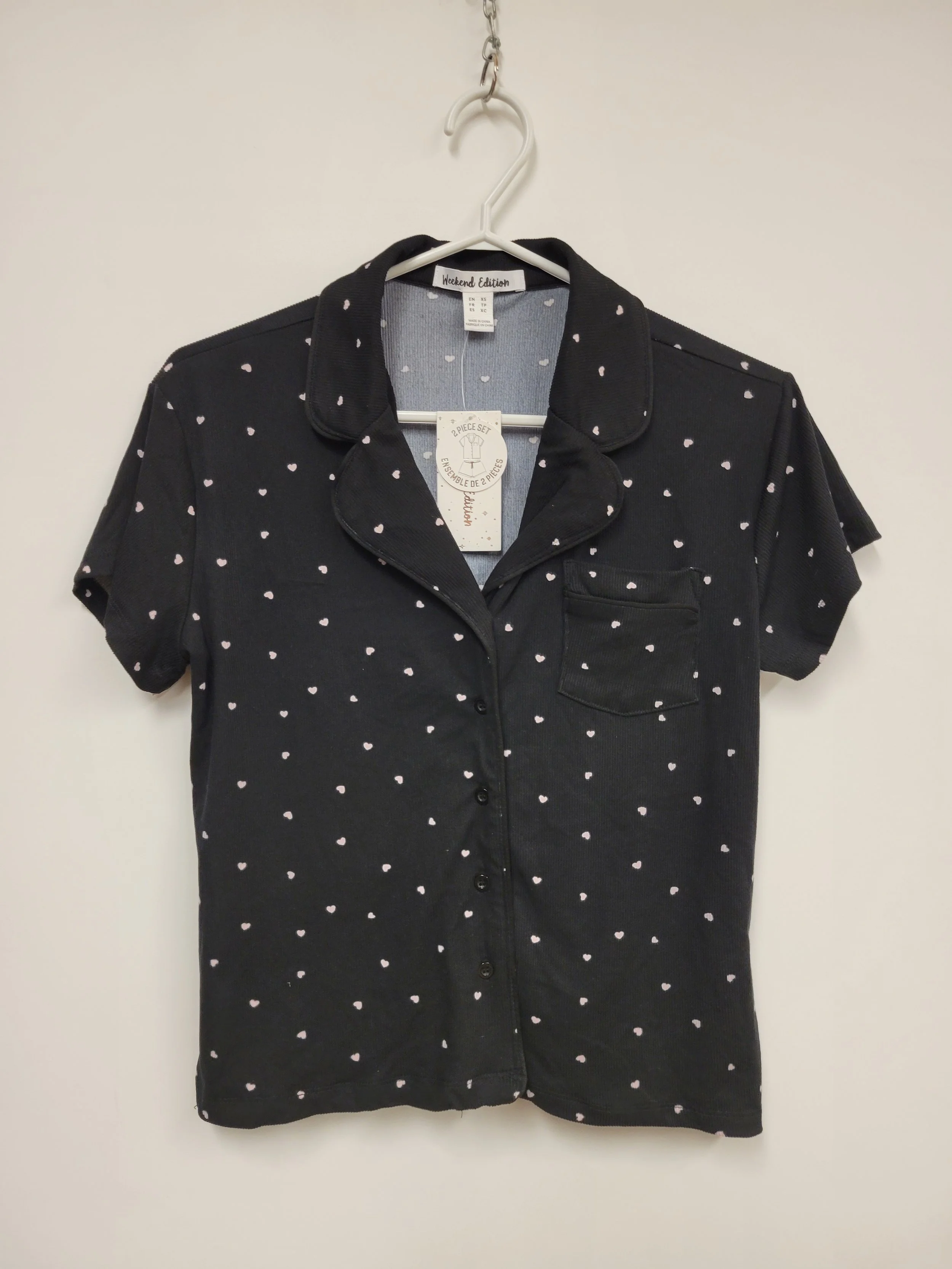 pijama noir motif coeur 2 pieces, weekend edition neuf, taille XS