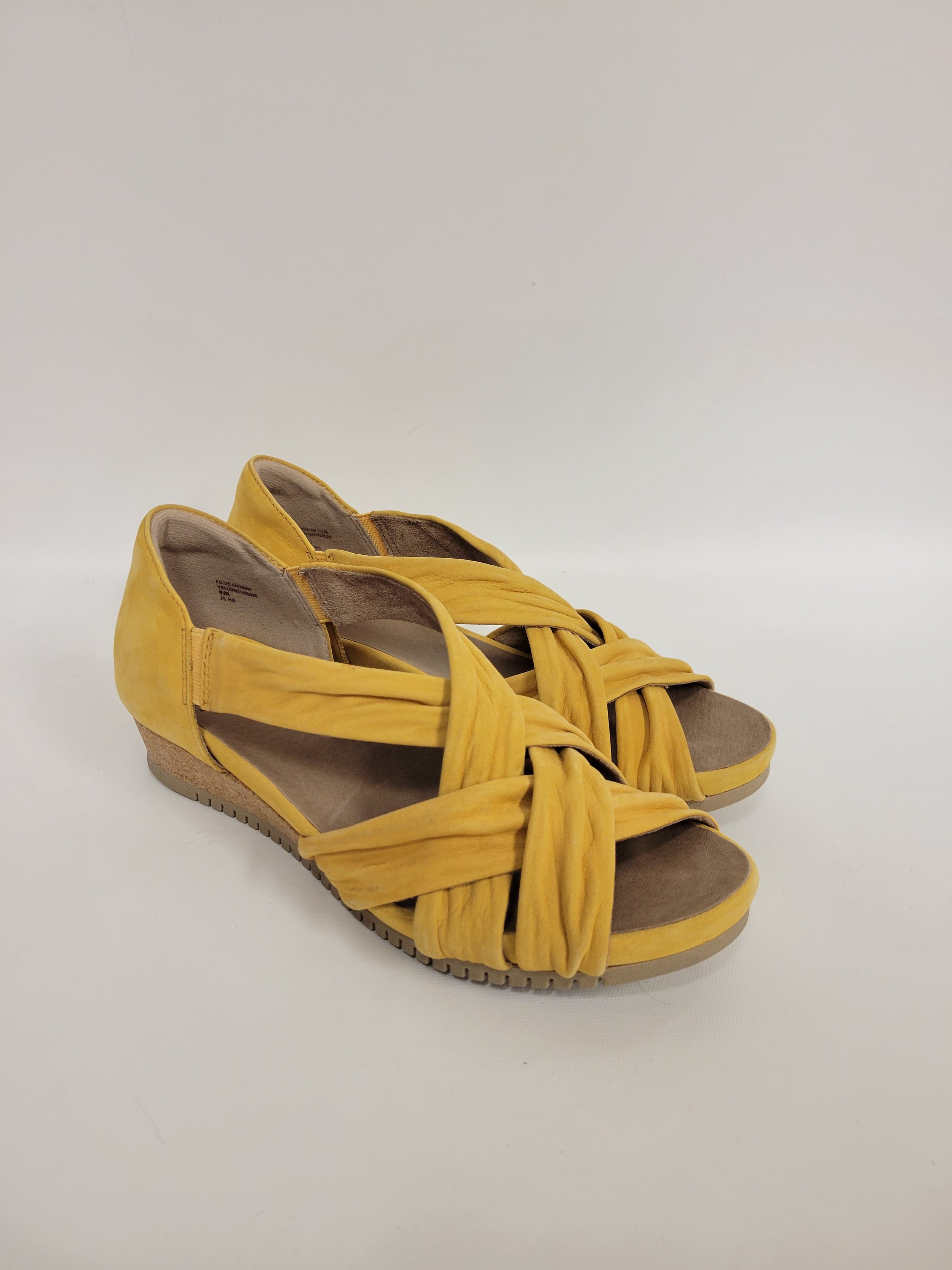 Sandales en cuir jaune, talon compensé en liège, Earth, pointure 9M