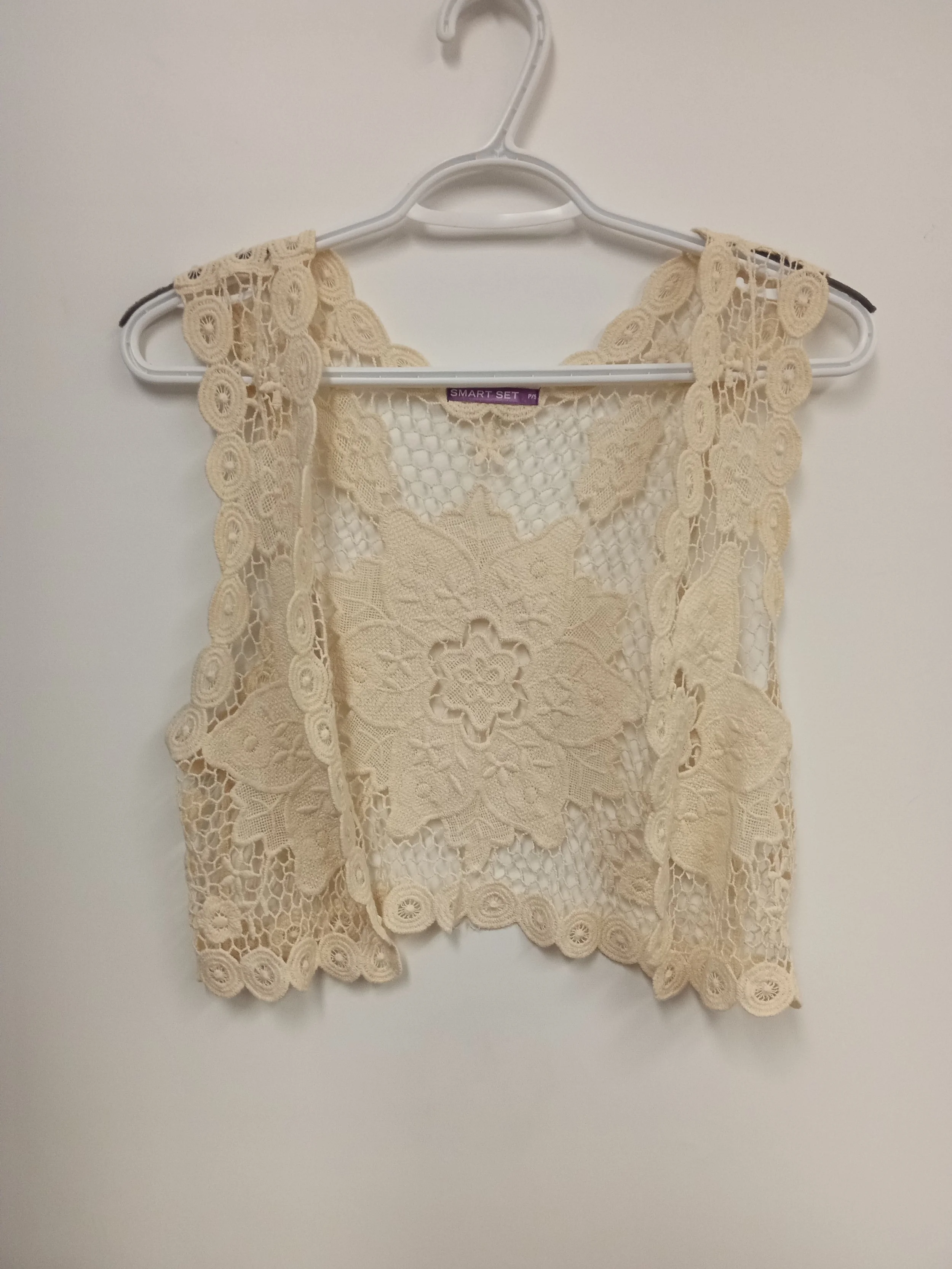 Boléro beige en dentelle ajourée, 100% coton, Smart Set, S