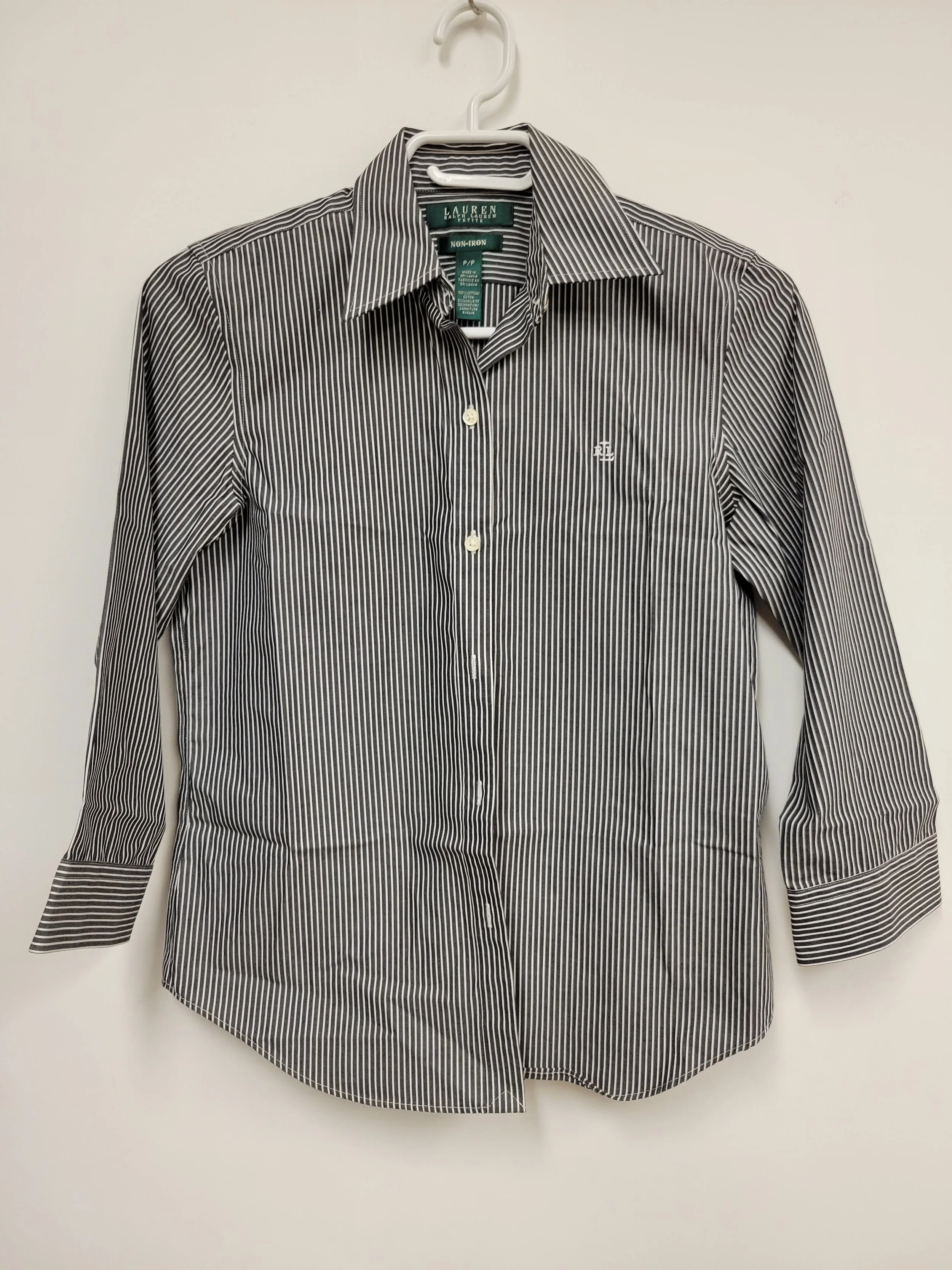 Chemise, manche 3/4, rayée bleu et blanc, Ralph Lauren, S