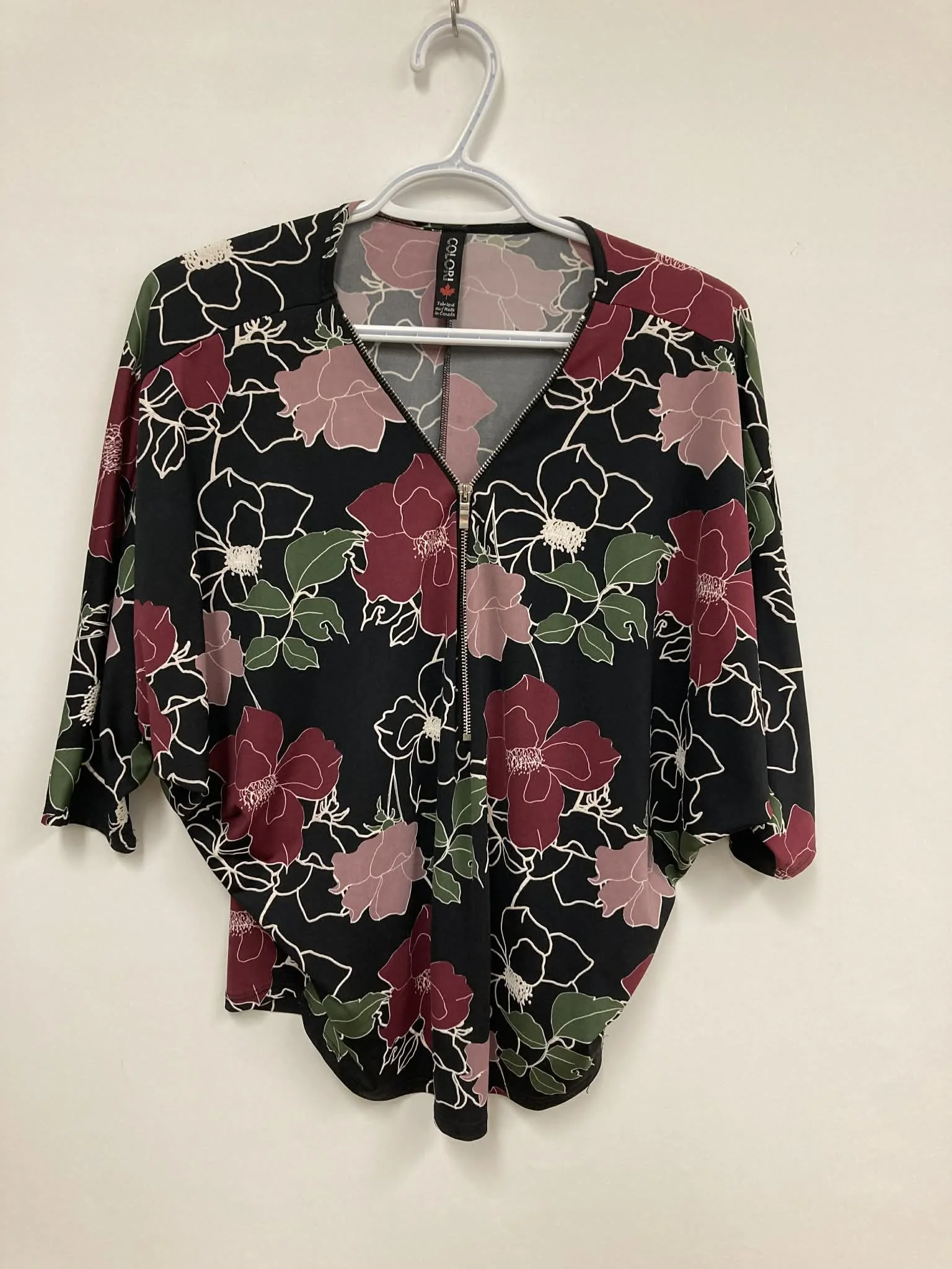 Haut noir motif fleuri demi-zip, Colori, S