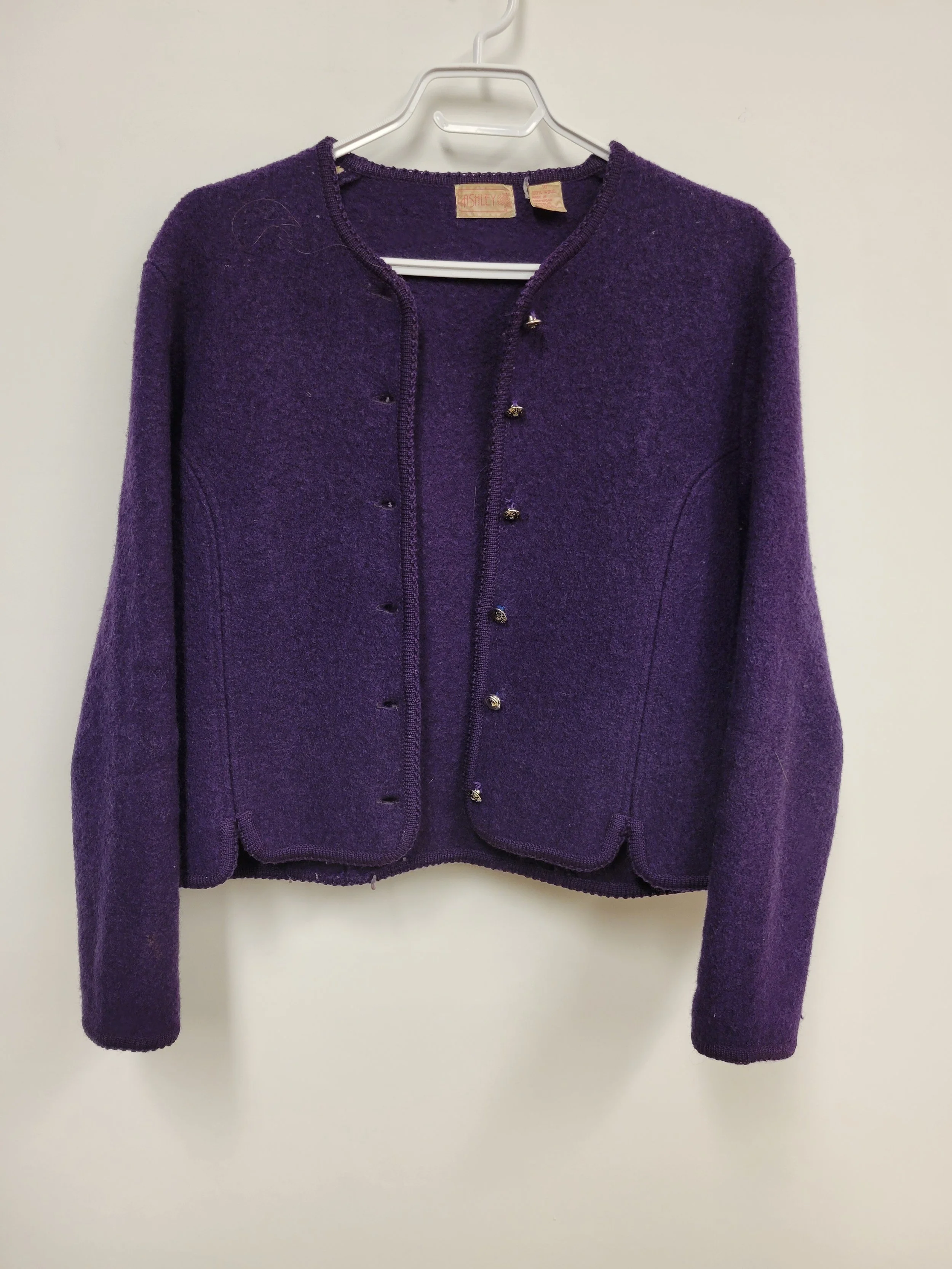 Veste 100% laine, violet, Ashley, taille 10 (M)