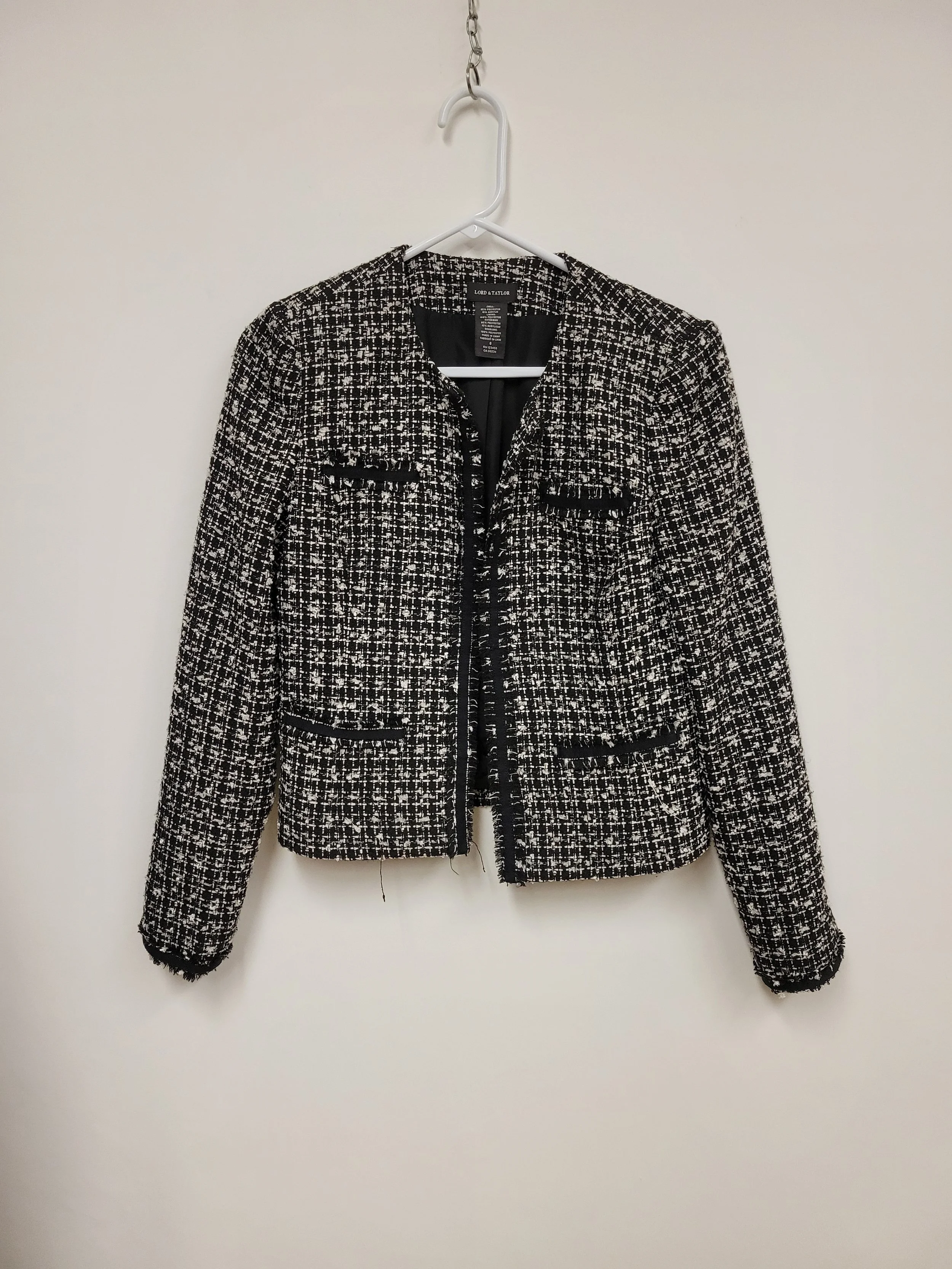 veste tissée noir et blanc, Lord and Taylor, taille 6