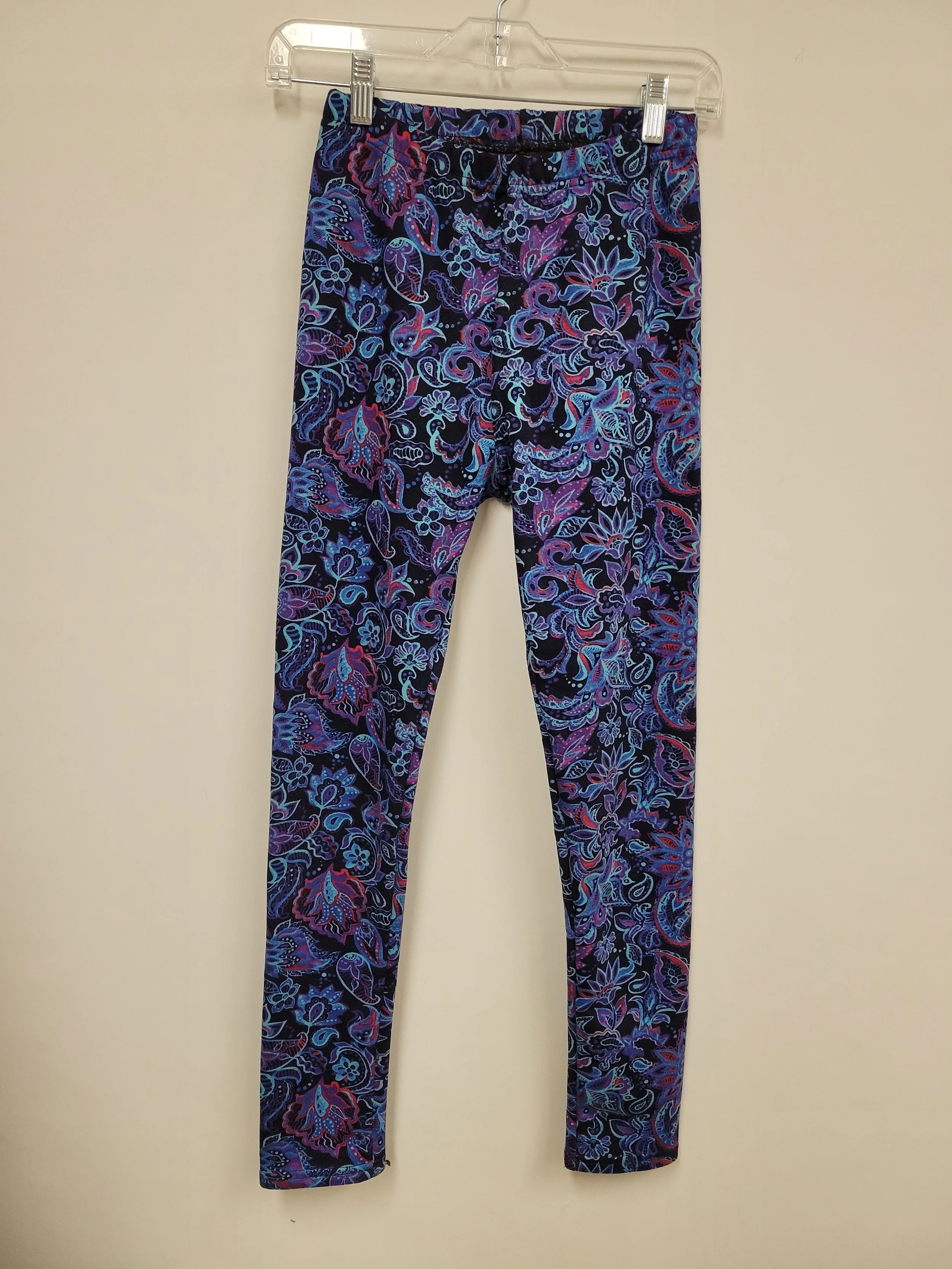 Legging peluche doublé ultra doux, bleu a motif floral, just cozy, XS