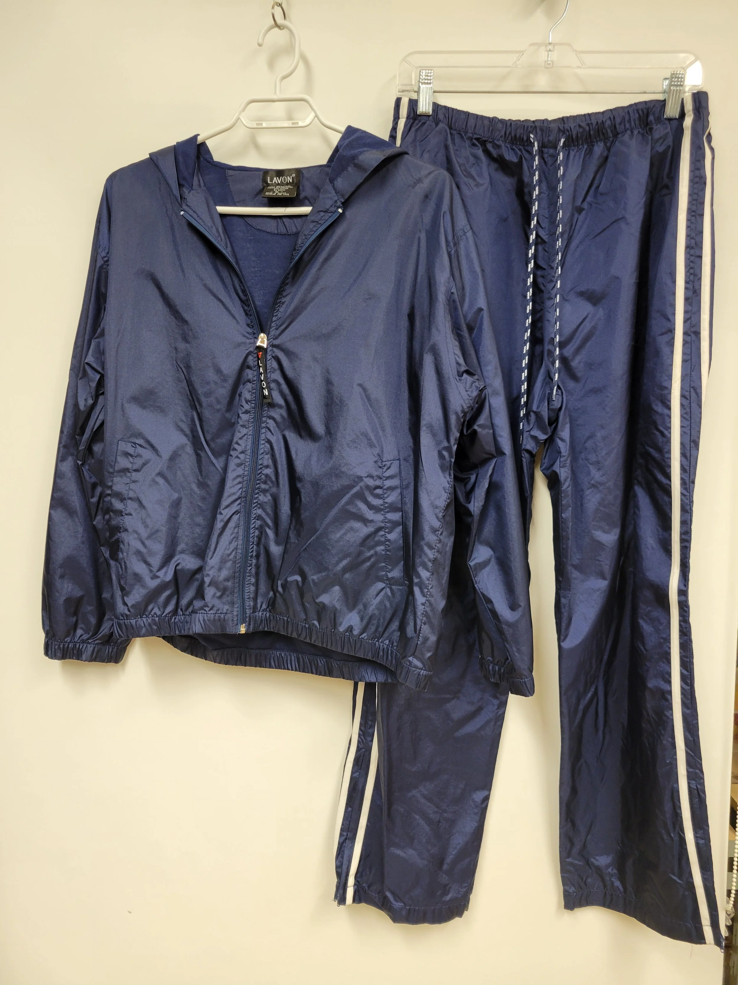 Ensemble printemps, veste et pantalon doublés, marine à ligne blanches, LAVON, M (femmes)