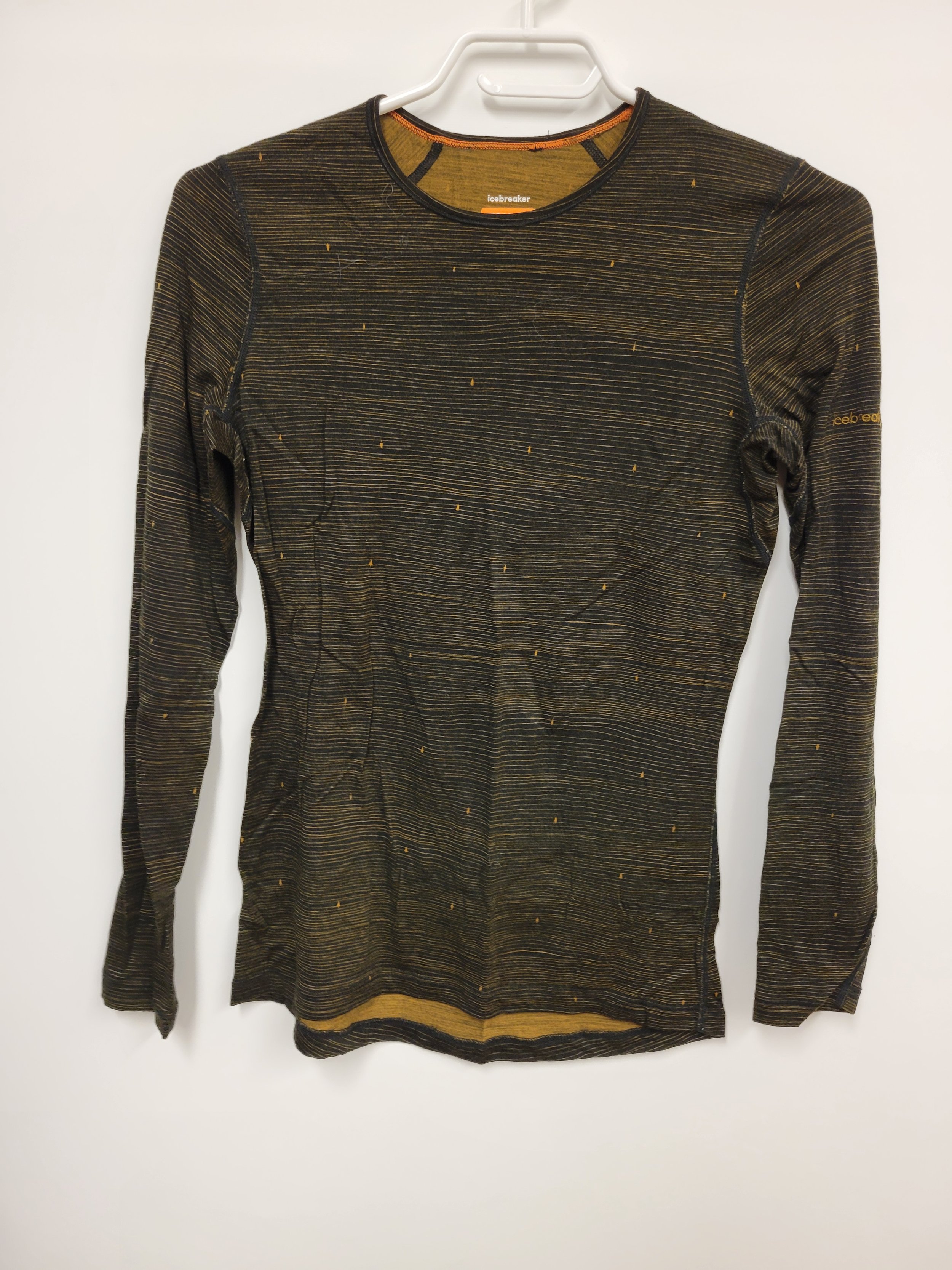 Chandail fin en mérinos, chiné noir et orangé, Merinos Icebreaker, S