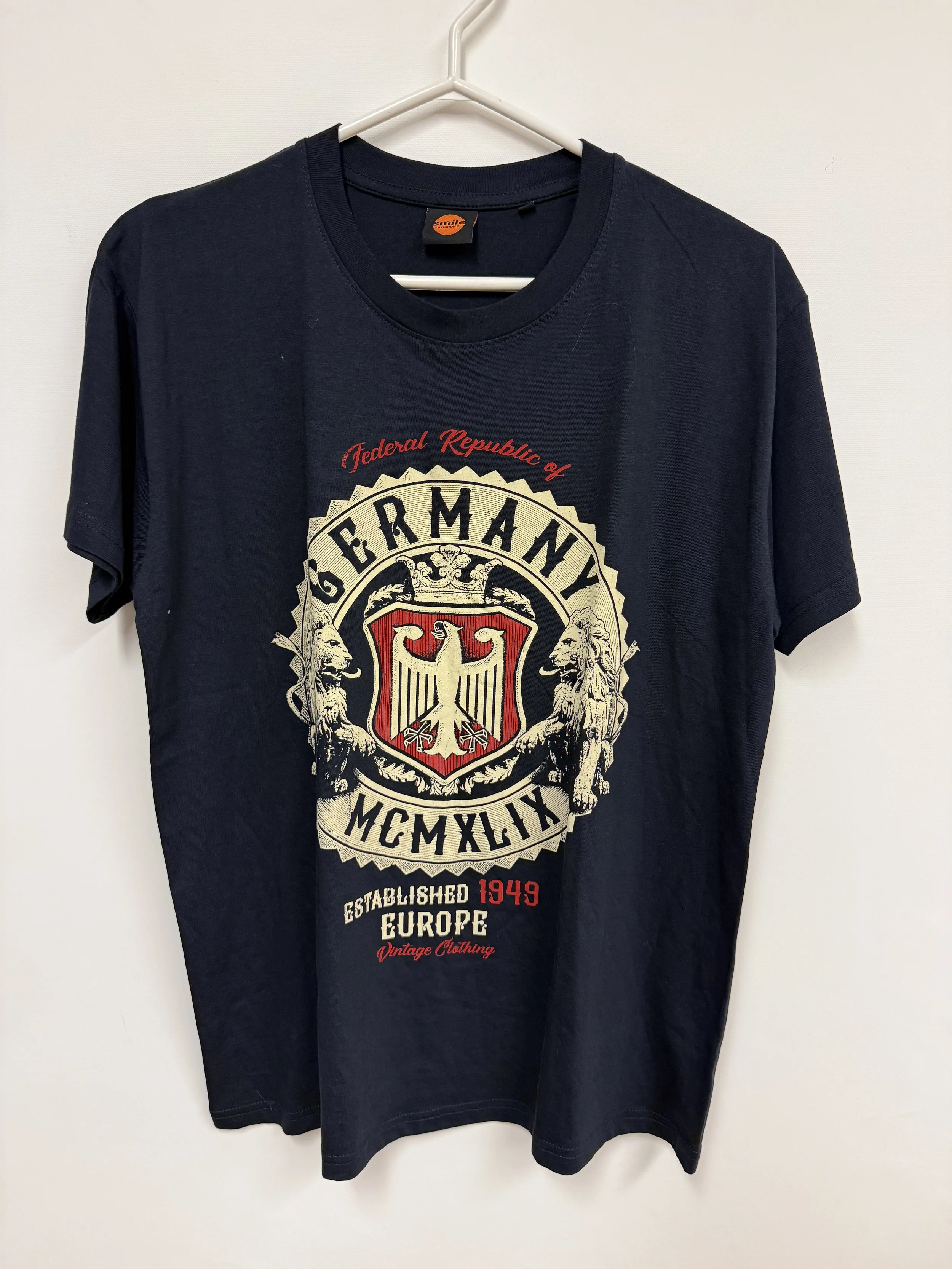 T-shirt bleu marin, emblème de l’Allemagne, Smile Originals, Medium