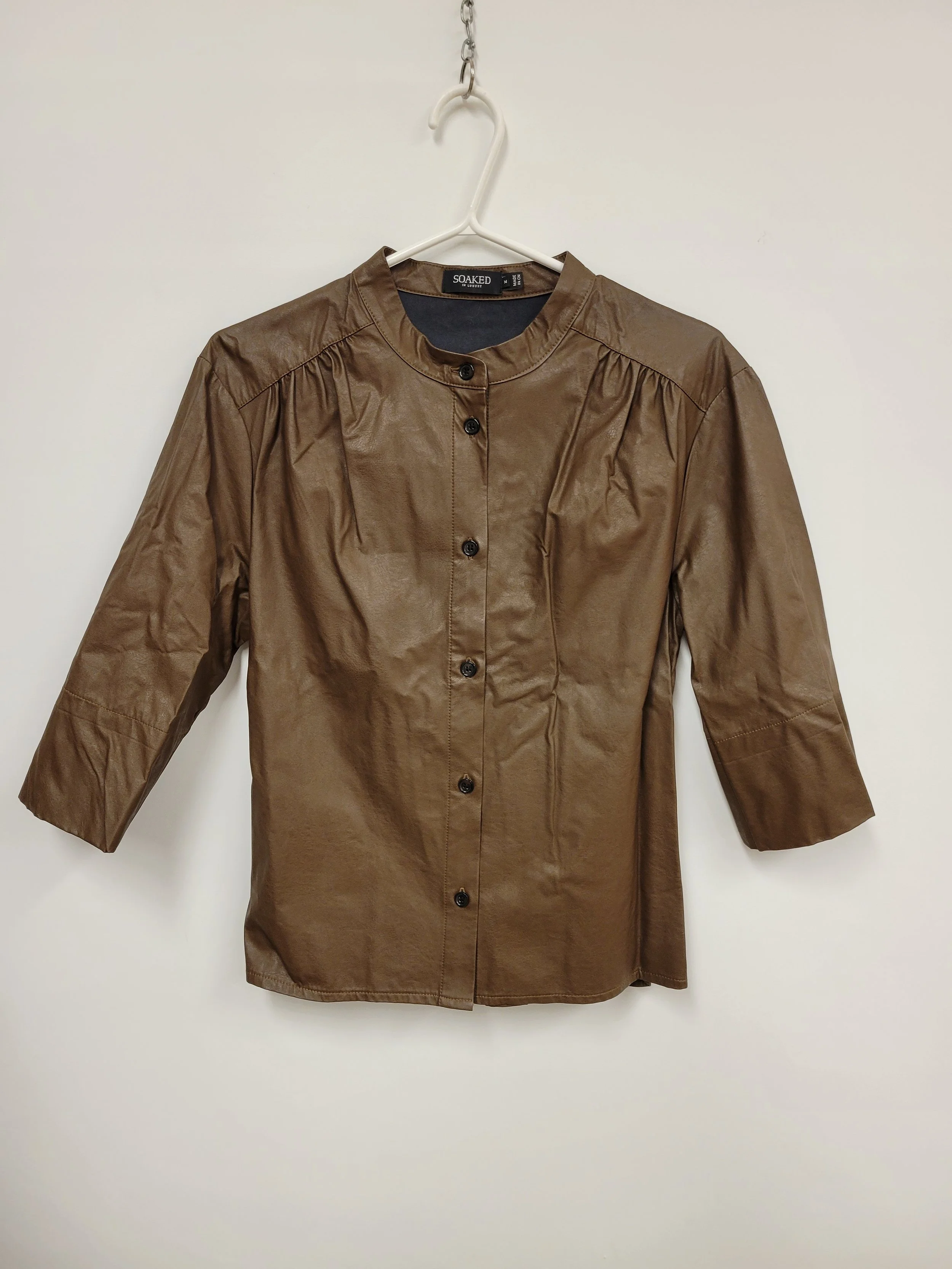 chemisier brun, similicuir, soaked luxury, M