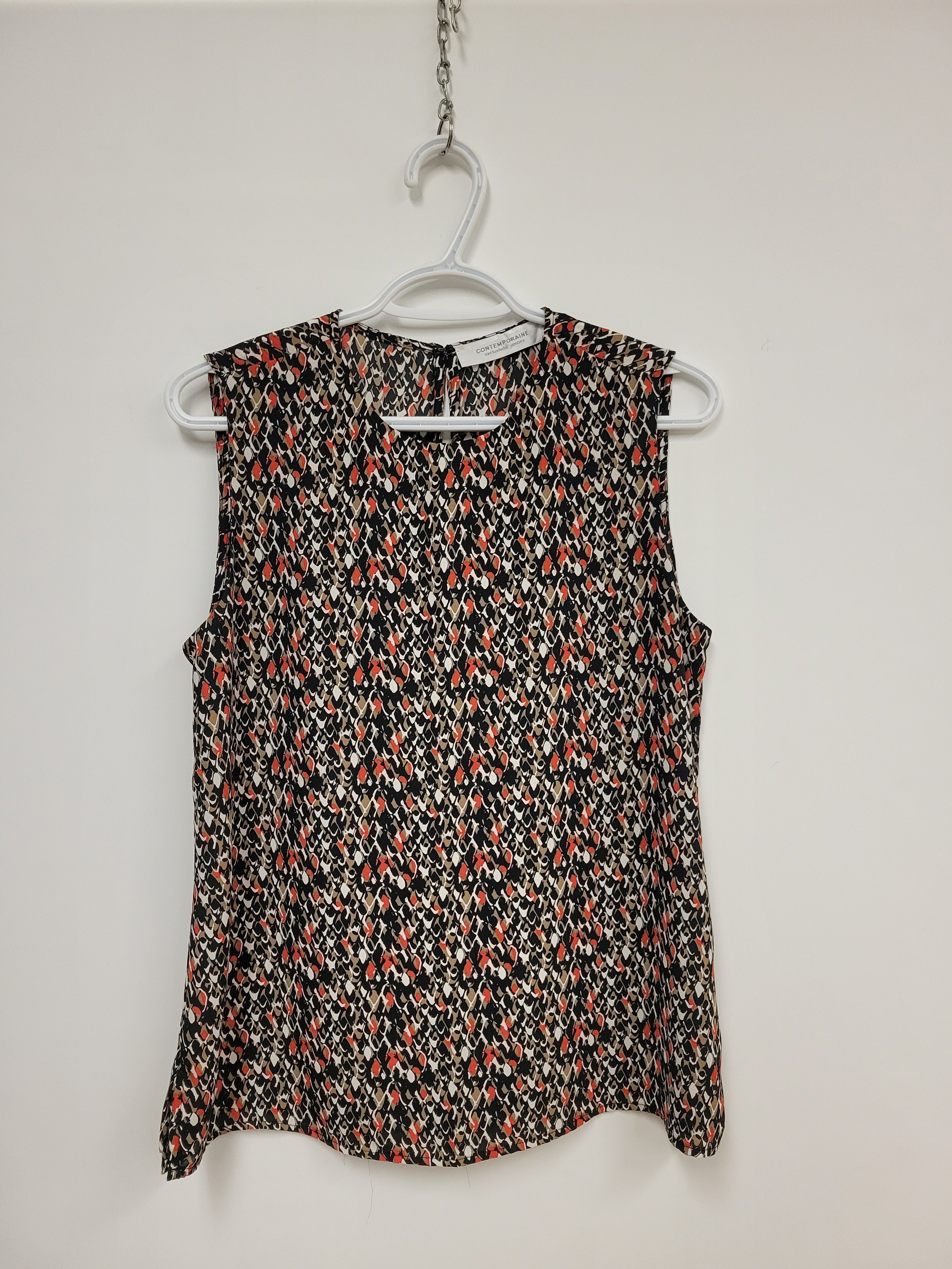 Haut sans manche, Motifs noirs, beige et rouge, CONTEMPORAINE, S