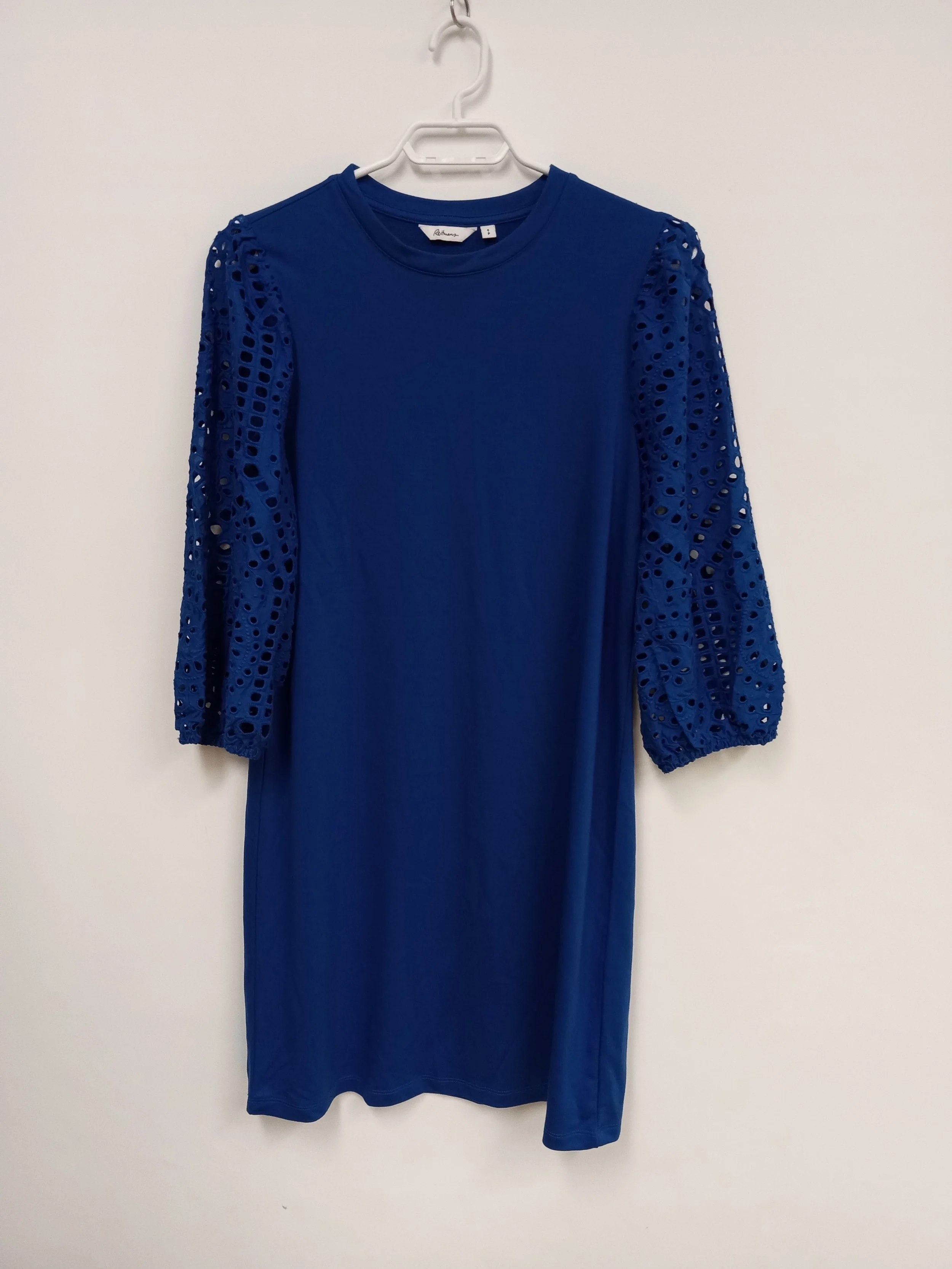 Robe longue bleue, manches ajourées, REITMANS, S