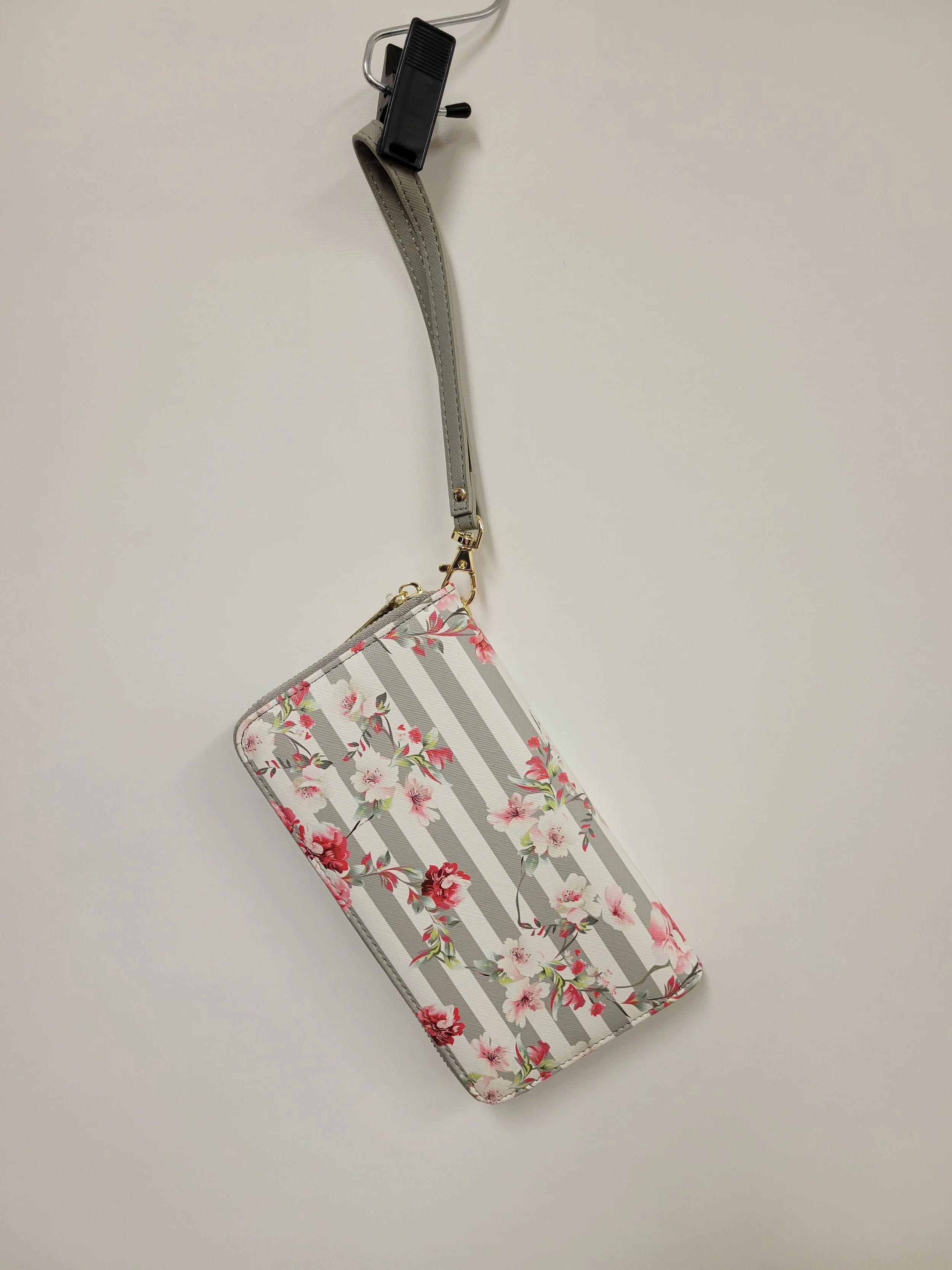 Porte feuille gris et blanc fleuri