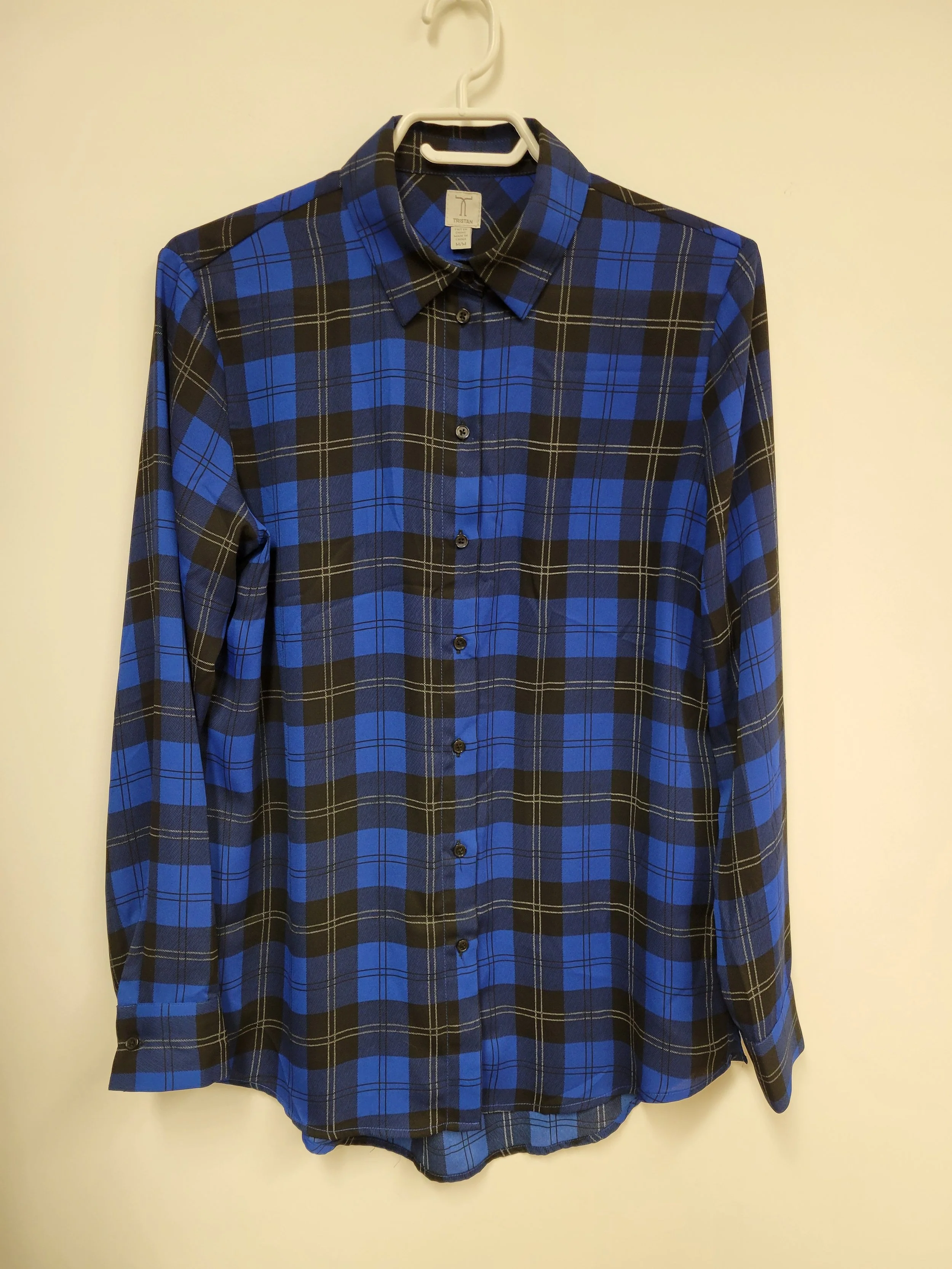 Chemise longue à carreaux bleu, Tristan, M