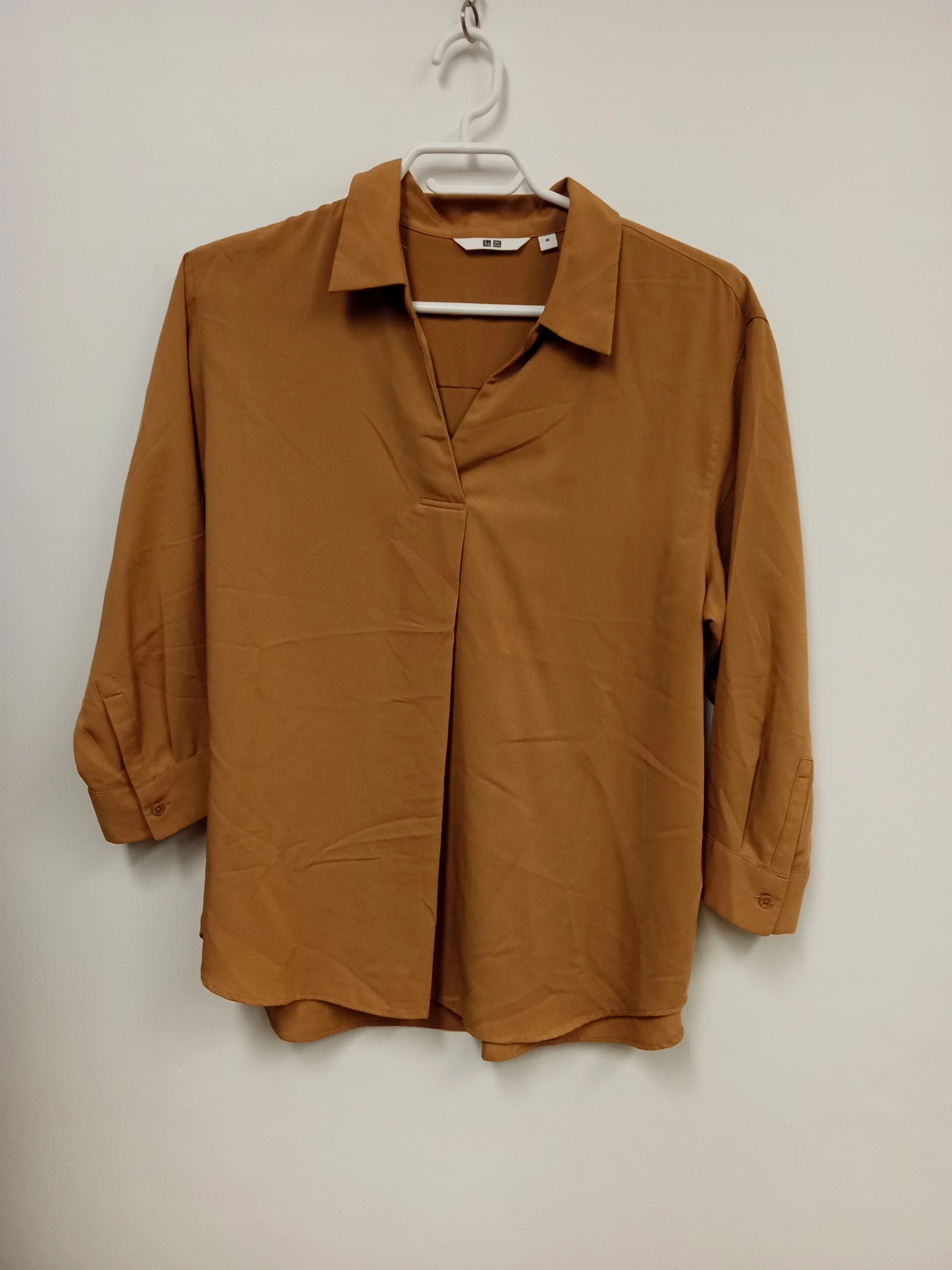 Chemise manches 3/4, beige brun, Uniqlo, M