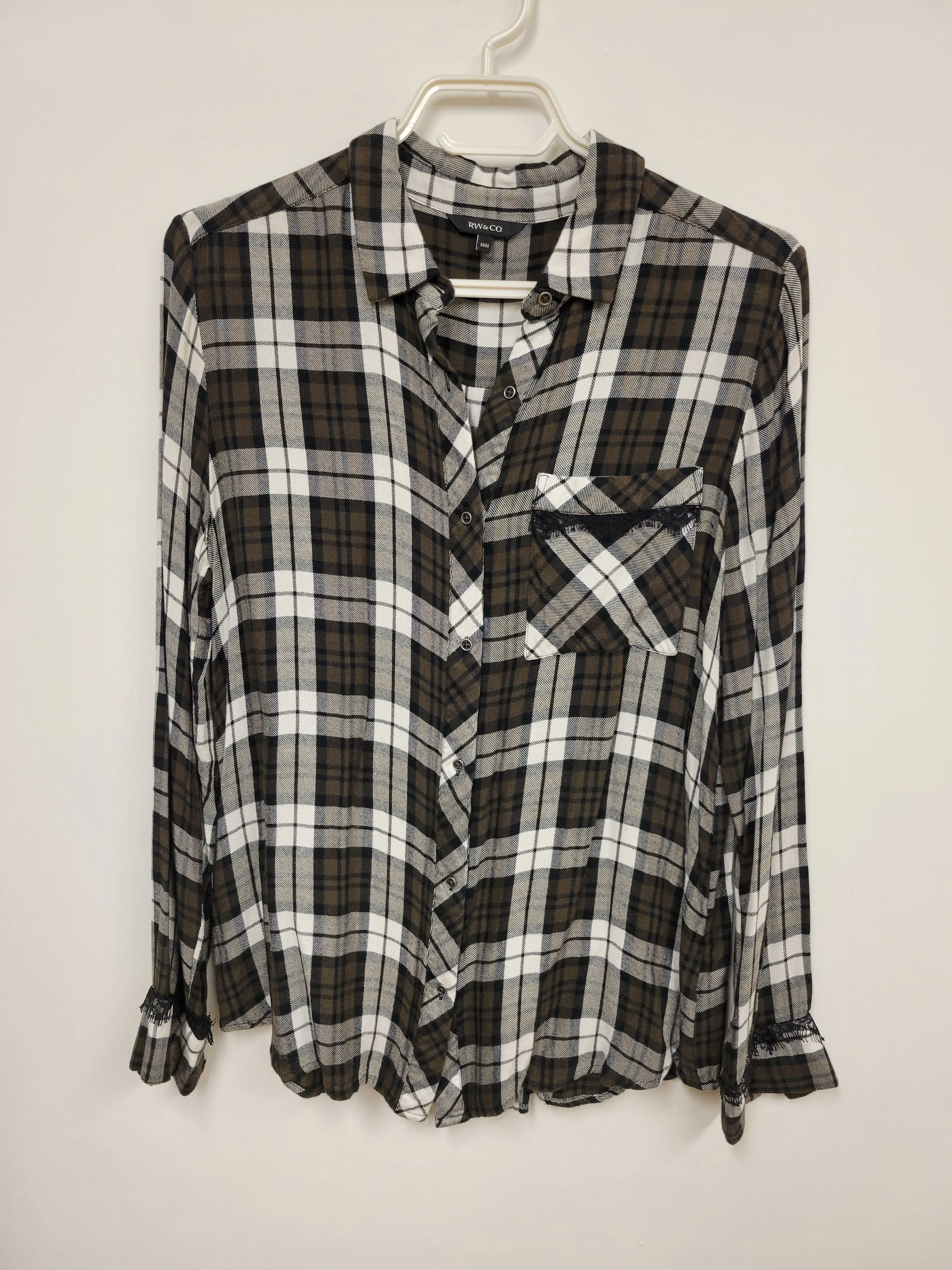 Chemise carreautée vert, noir et blanc, RW&Co, M