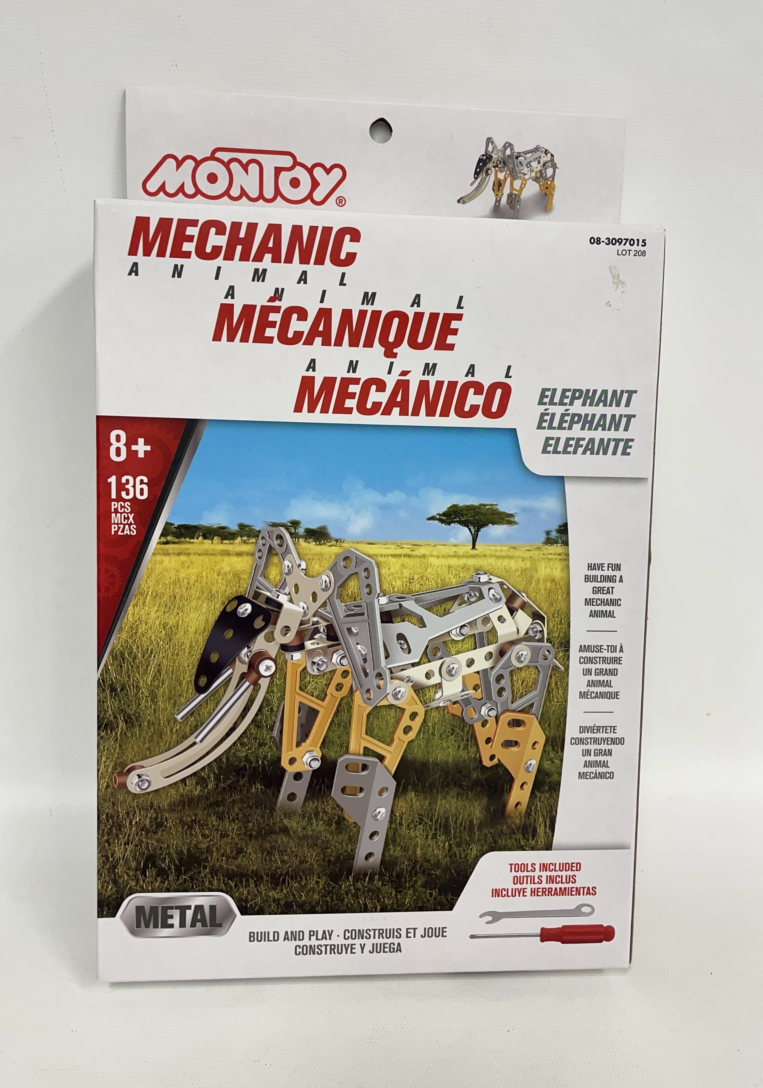 Jeu de mécanique, grand éléphant à construire en métal, 8 ans et +.