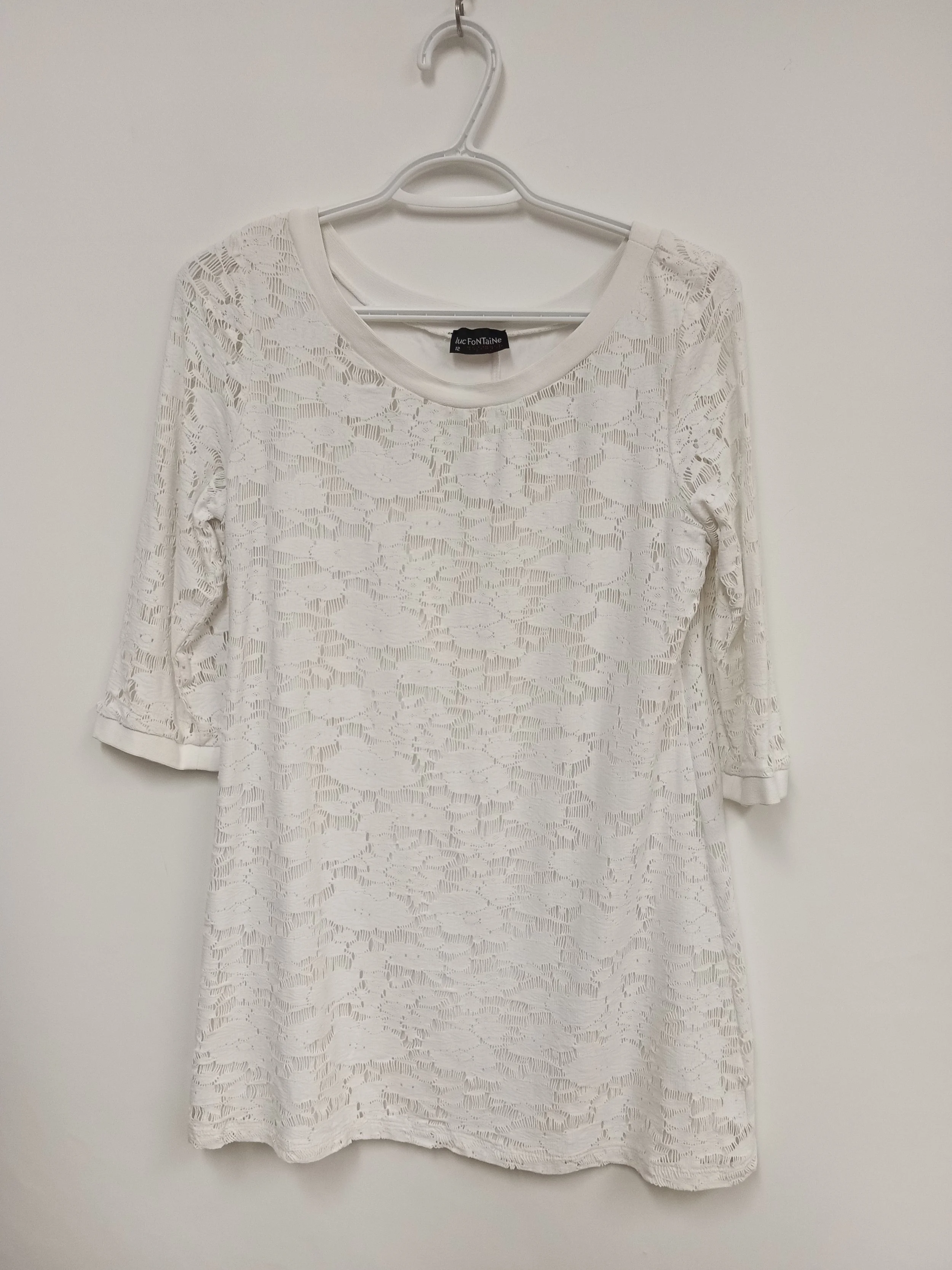 Haut manches 3/4, dentelle blanche, Luc Fontaine, Taille 12