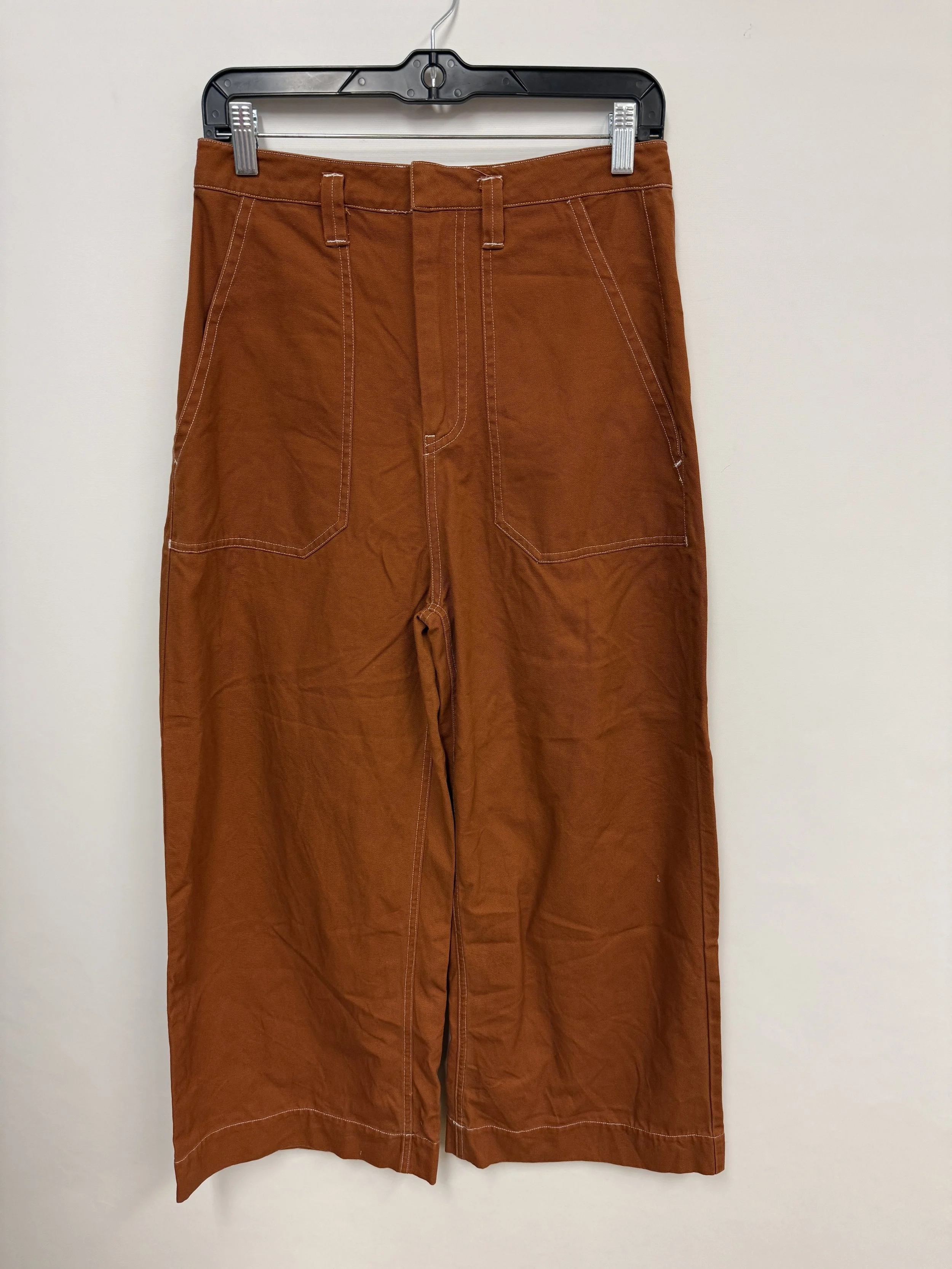 Jeans taille haute, couleur terracotta, jambes très larges, grandes poches, surpiqûres blanches, Twik, S