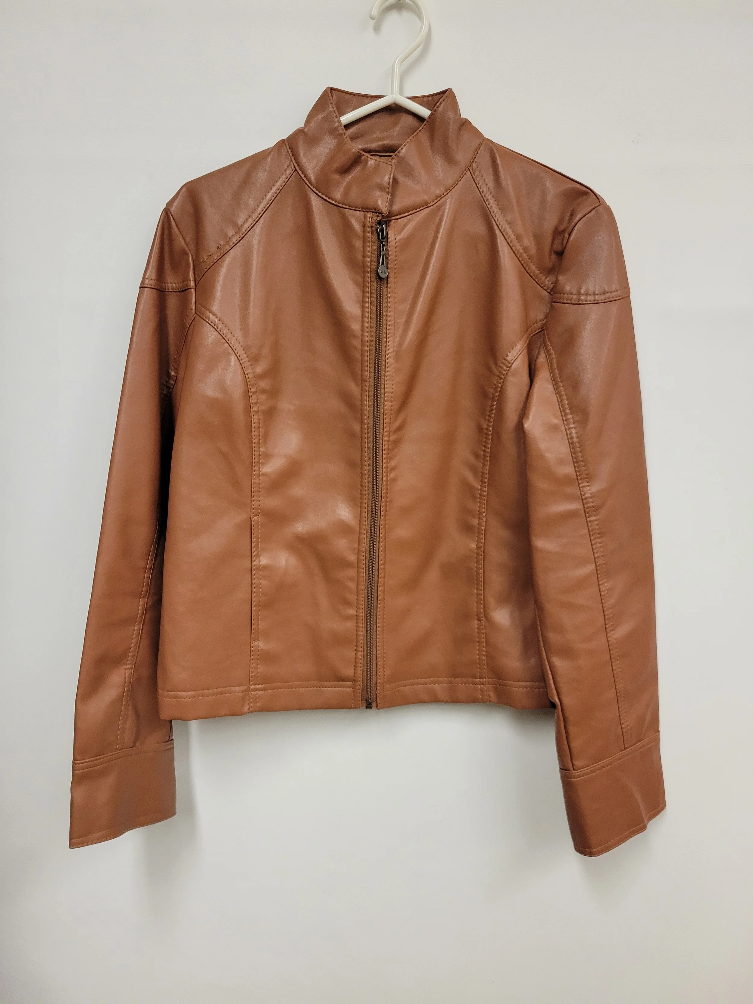 Veste de cuir brun cognac, Armani Emporio, environ L femmes (pas d'étiquette)