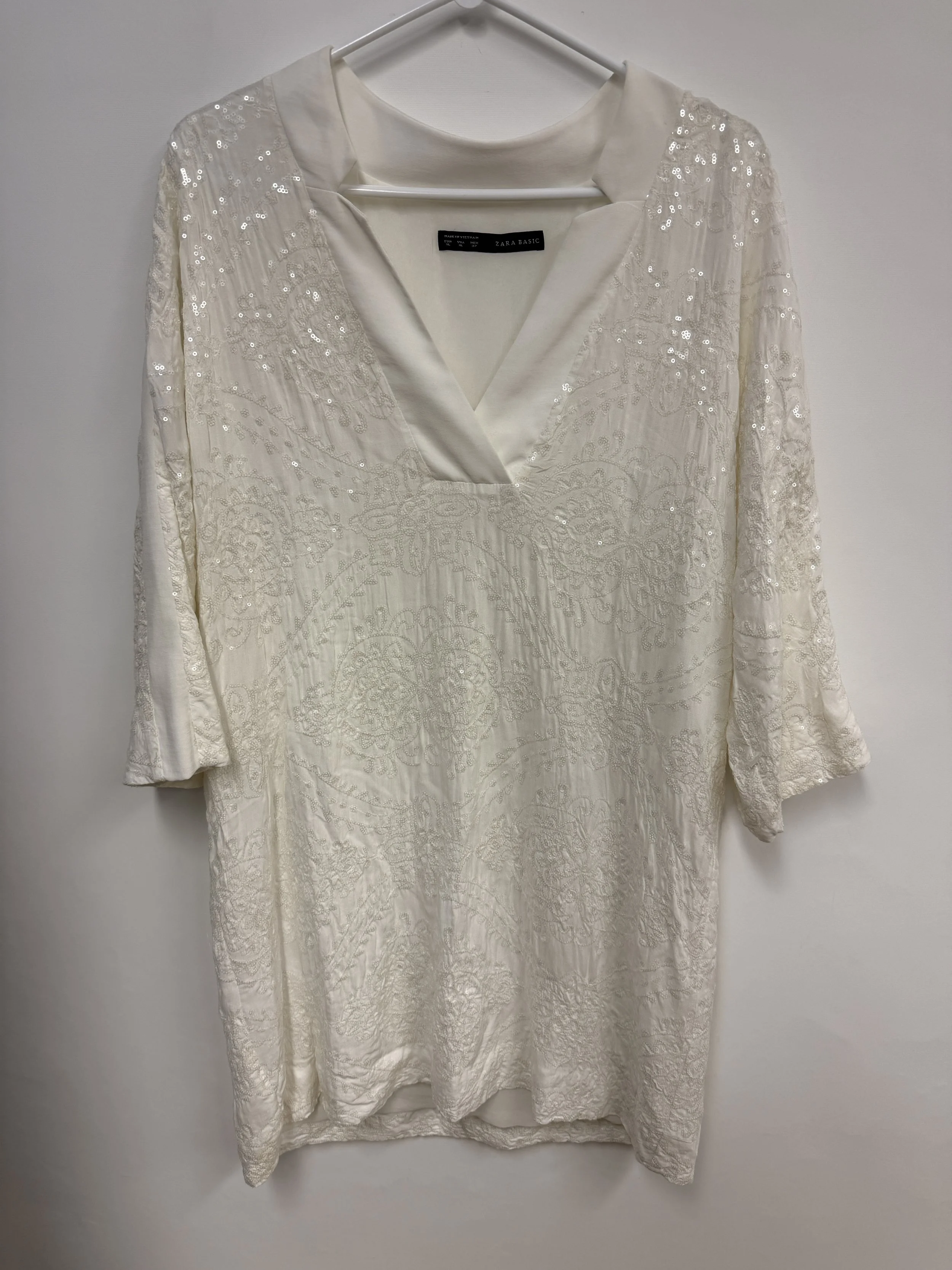 Tunique/robe blanche à paillettes, Zara, XL