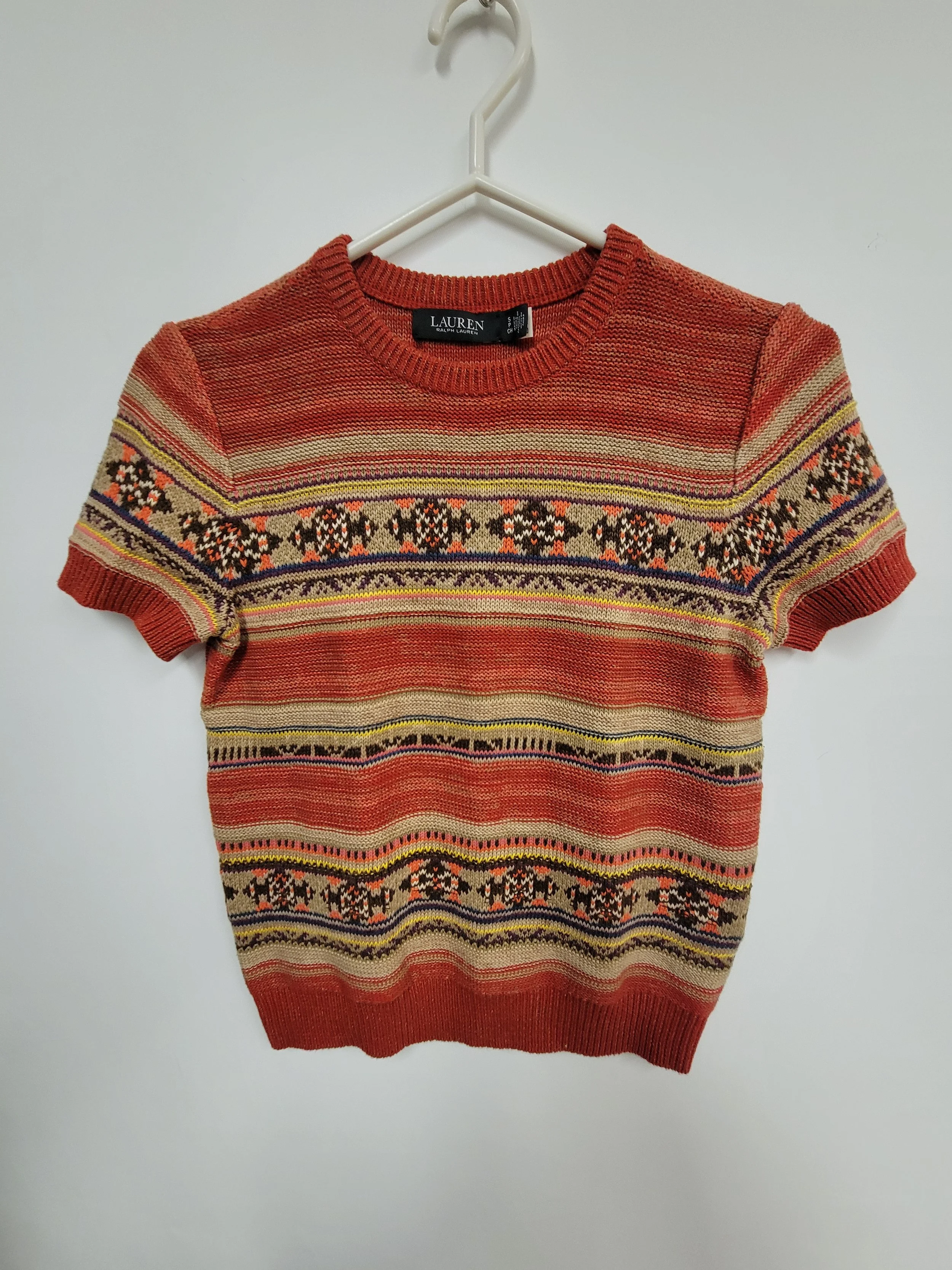 Chandail manches courtes, multicolore, 65% coton et 35% lin, Ralph Lauren, S