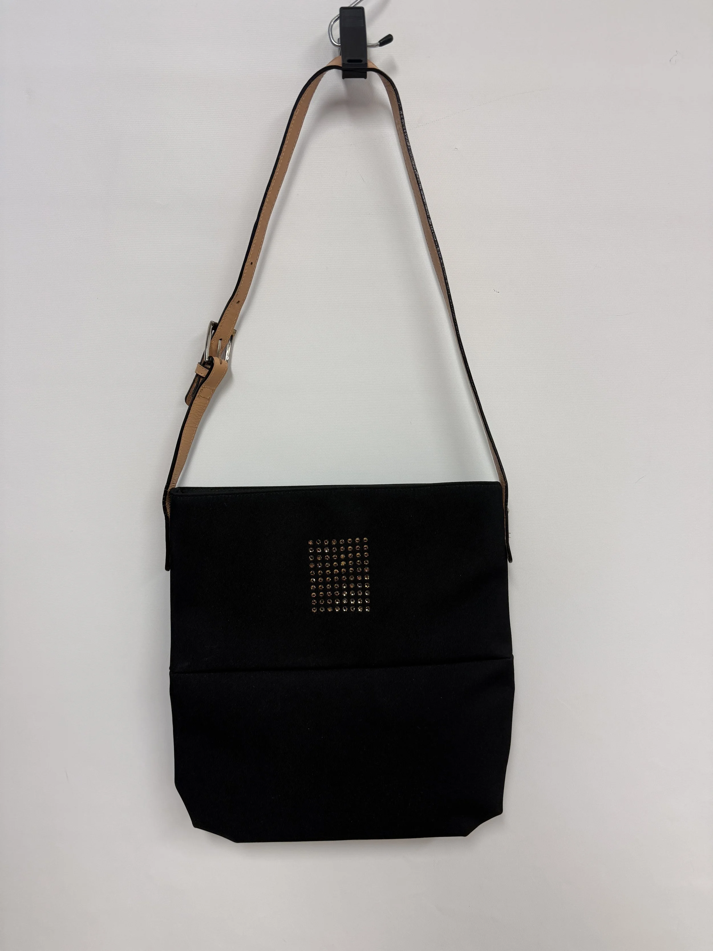 Sac à main noir, pierres décoratives à l'avant, Swarovski, 30 x 32 cm