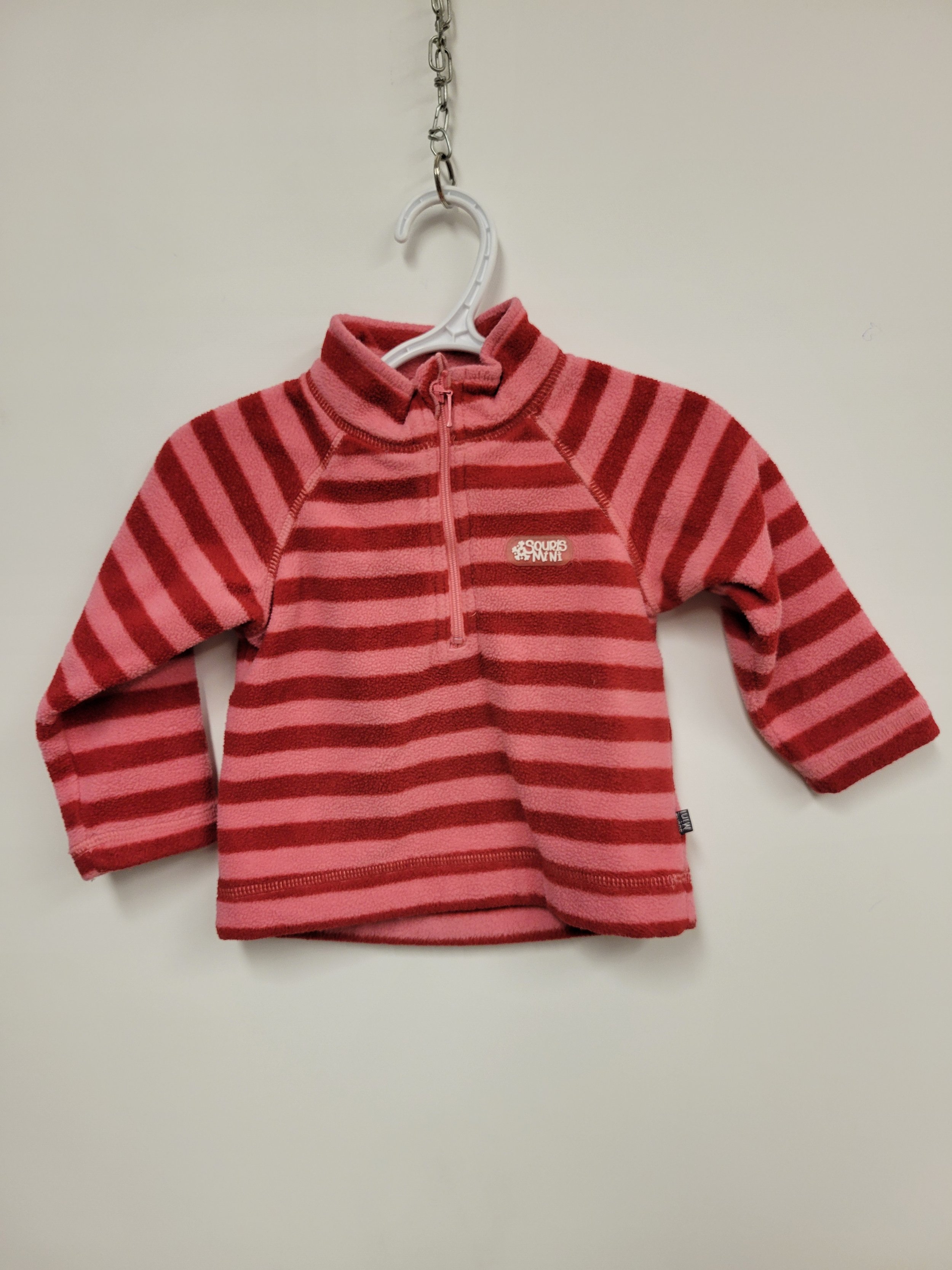 Chandail en polaire, rose et rouge, Souris Mini, 12 mois (Medium Bébé)
