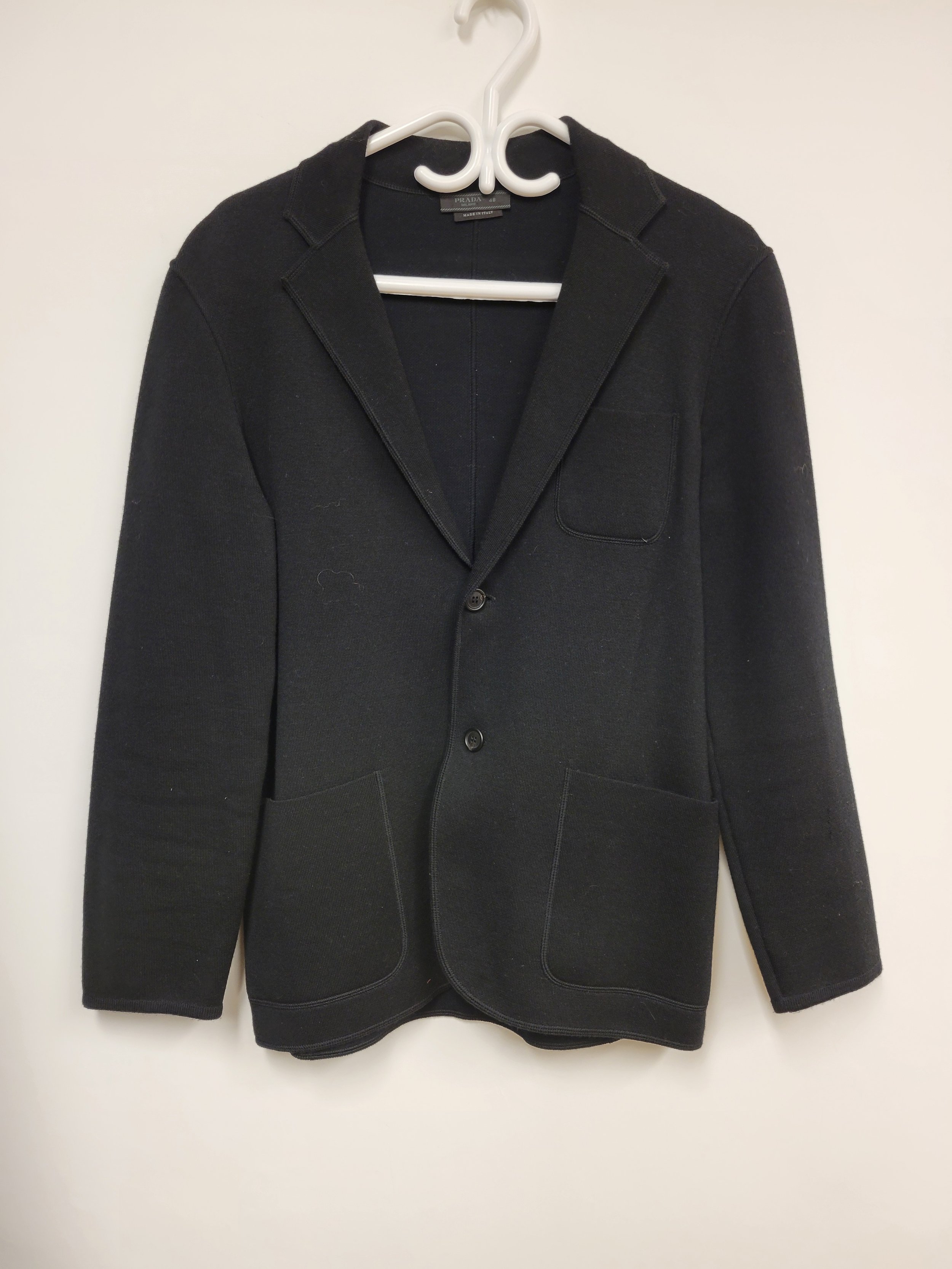Veston noir en tricot souple 100% laine, PRADA, taille 48 (L/XL)