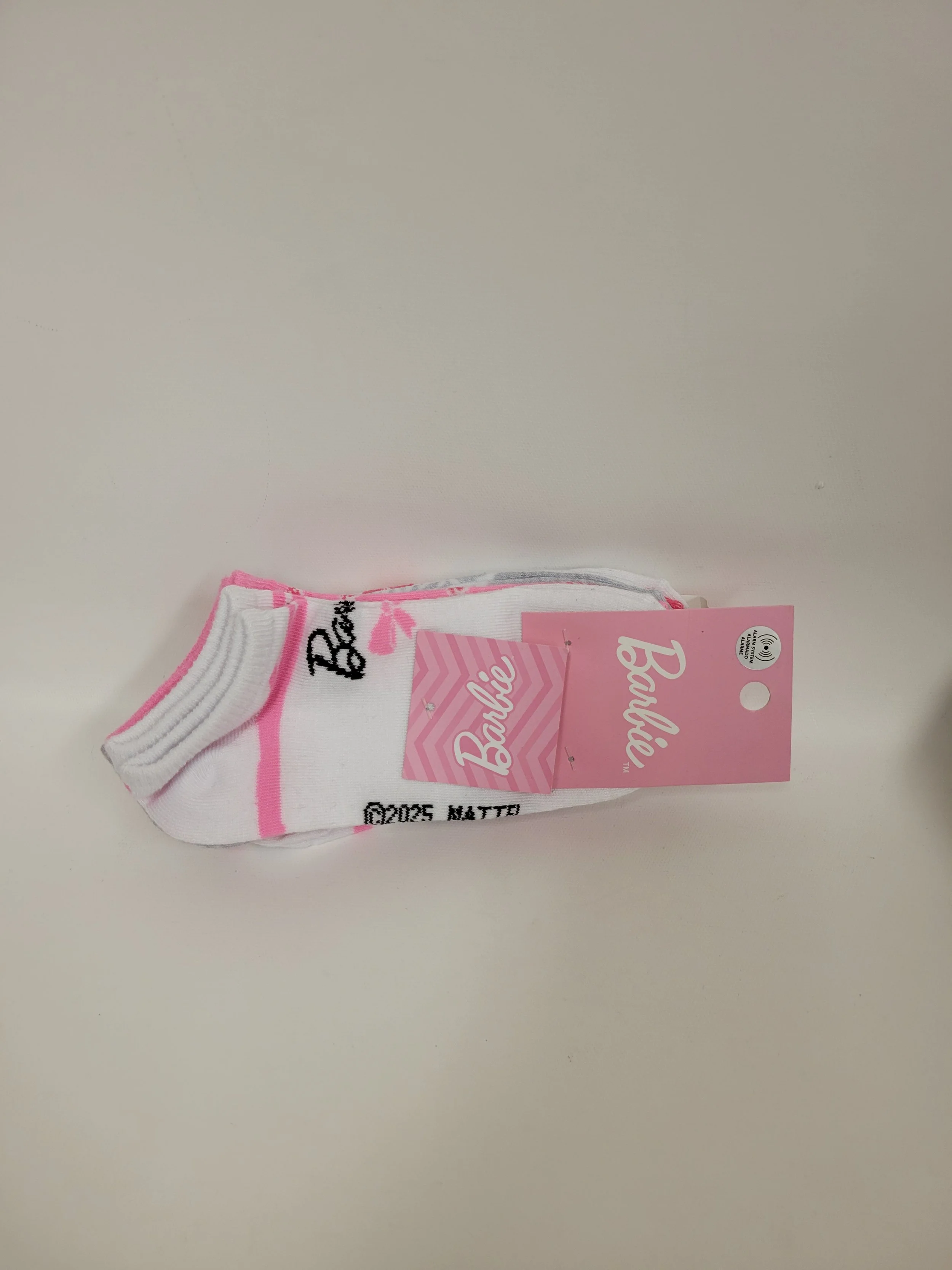 NEUF - 5 paires de bas courts Barbie, rose, blanc et gris