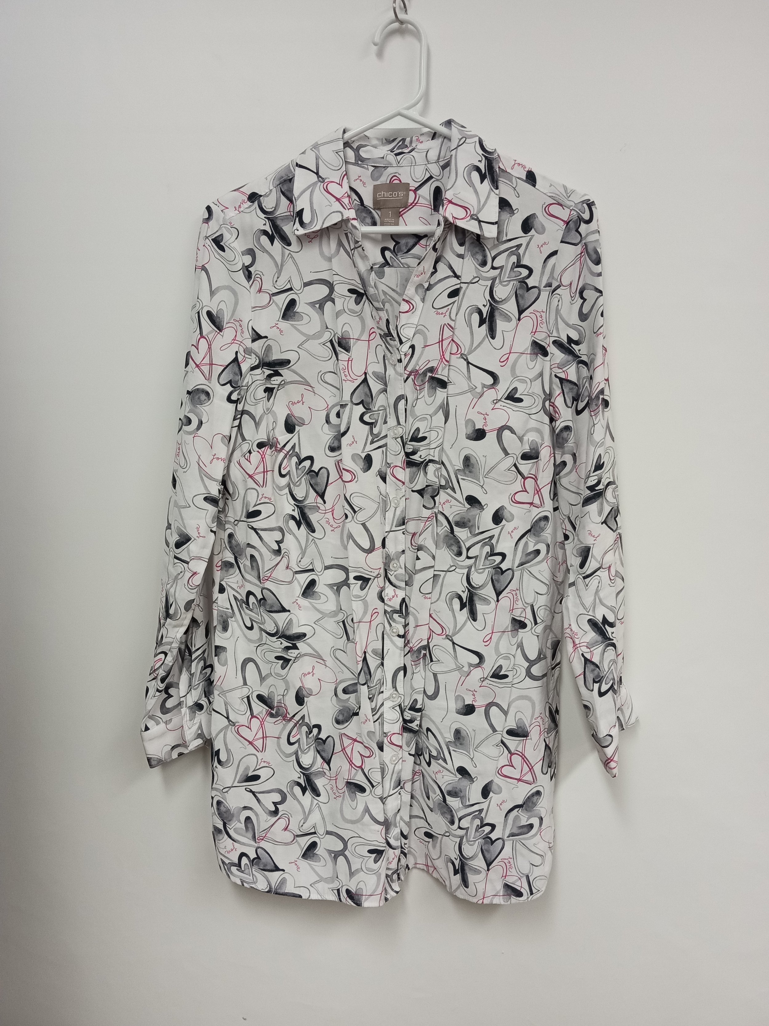 Robe chemise manches longues, motif coeurs, Chico's, Taille 1