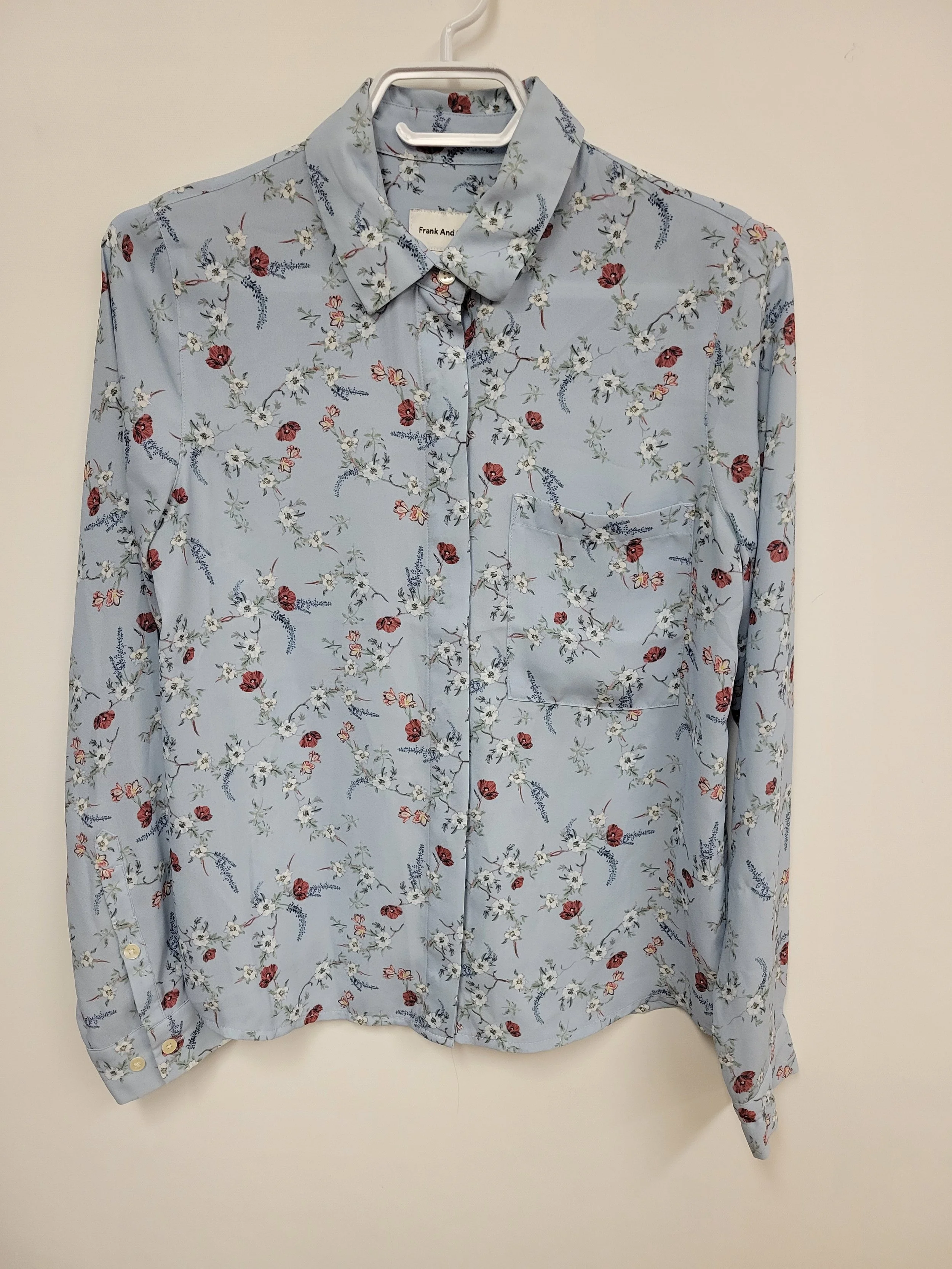 Chemise bleu pâle, motif floral, Frank And Oak, XS