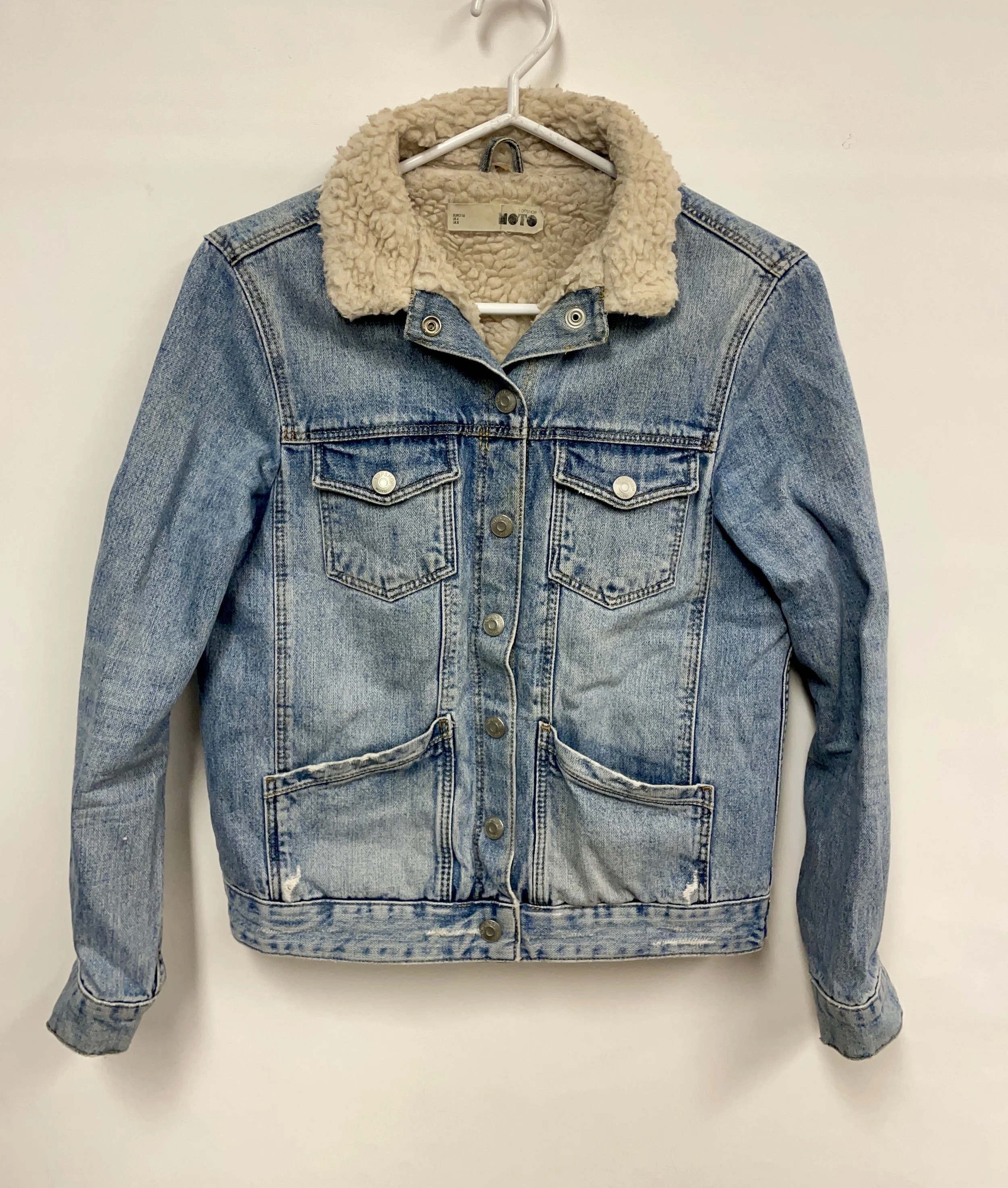 Blouson court en jeans doublé en simili mouton, MOTO, taille 4.