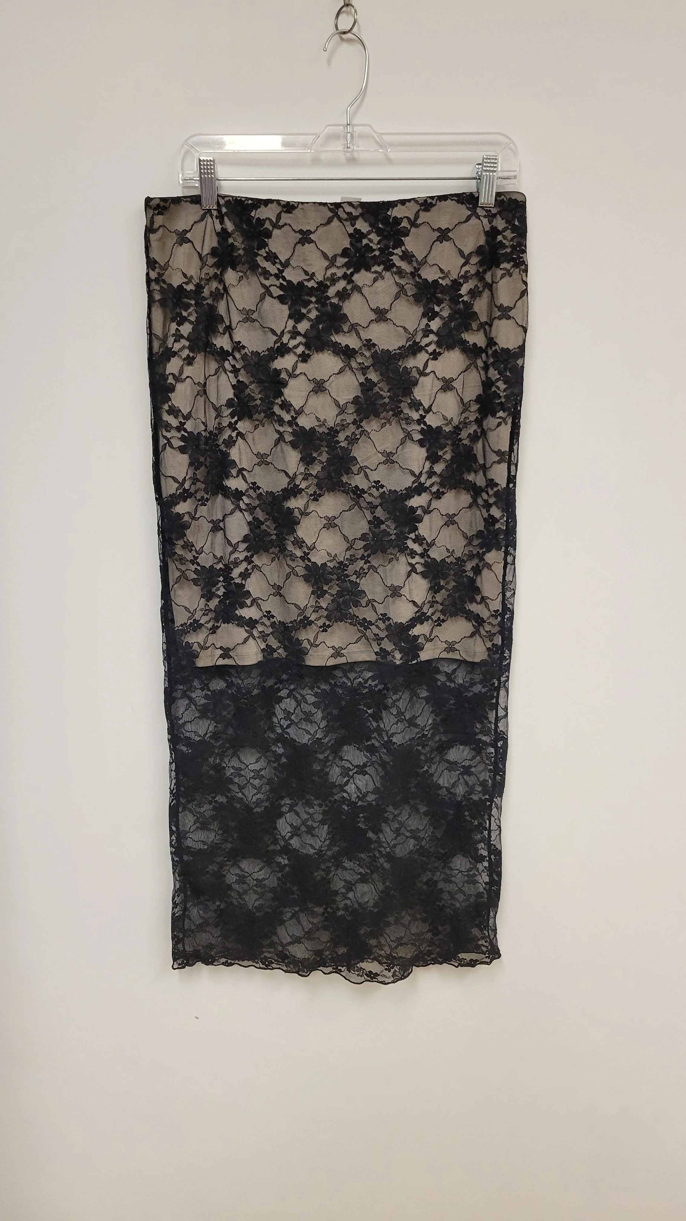 Jupe crayon longue à dentelle, noire, H&M, M