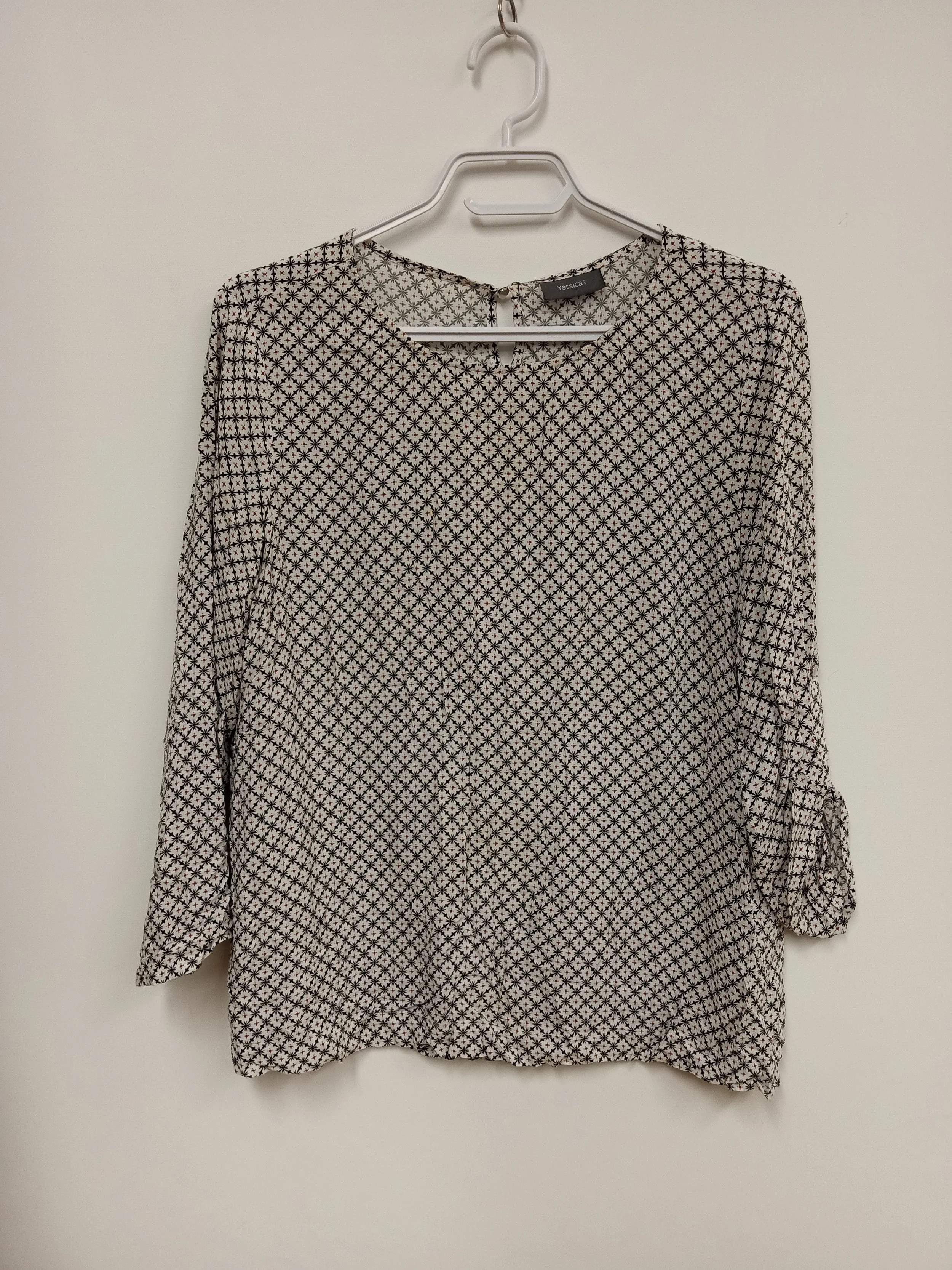 Blouse légère, motif blanc, noir et rouge, Yessica, Taille 40