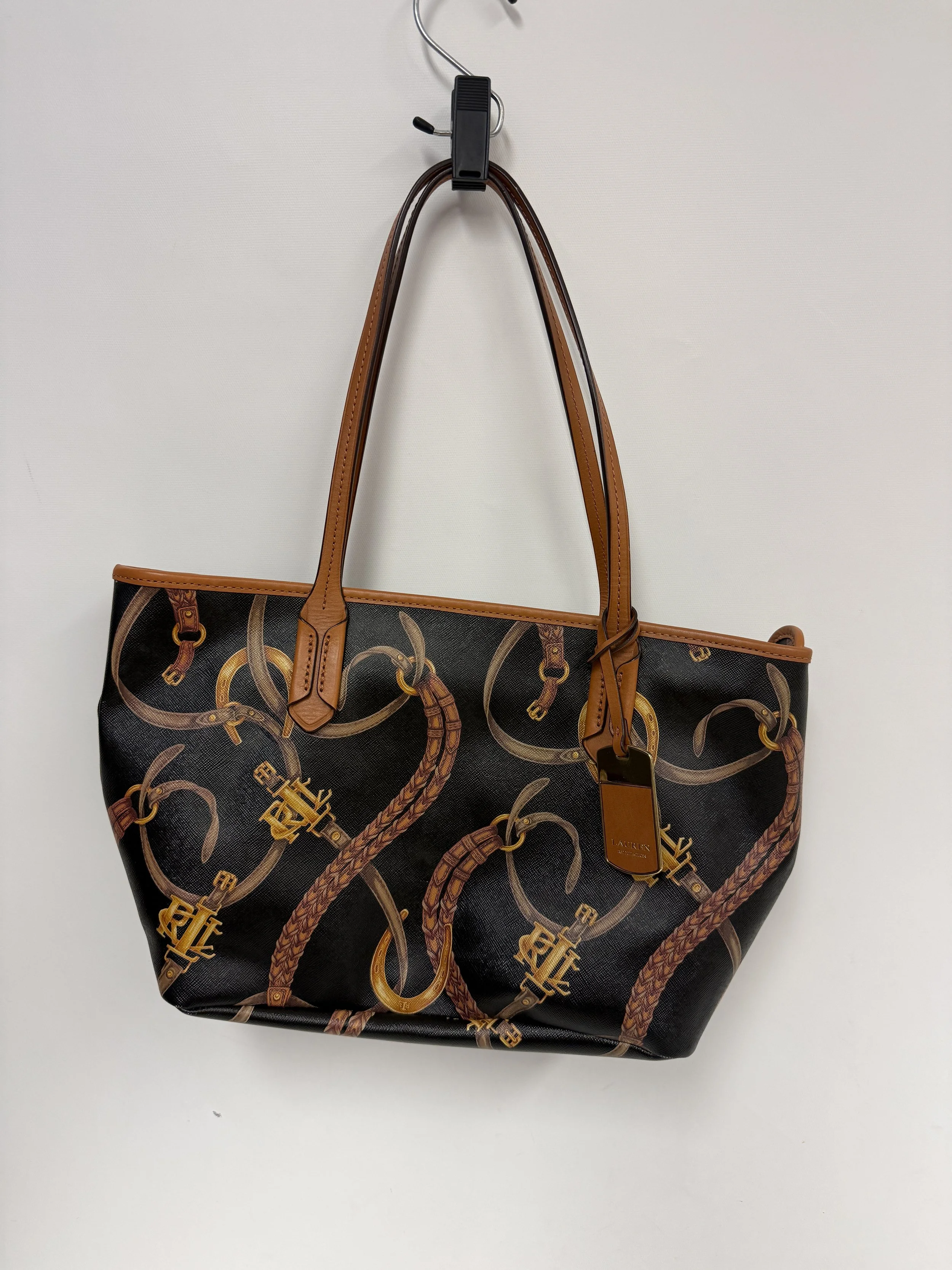 Sac à main, noir avec motif de ceinture et fer à cheval, Ralph Lauren, 40 x 24 cm