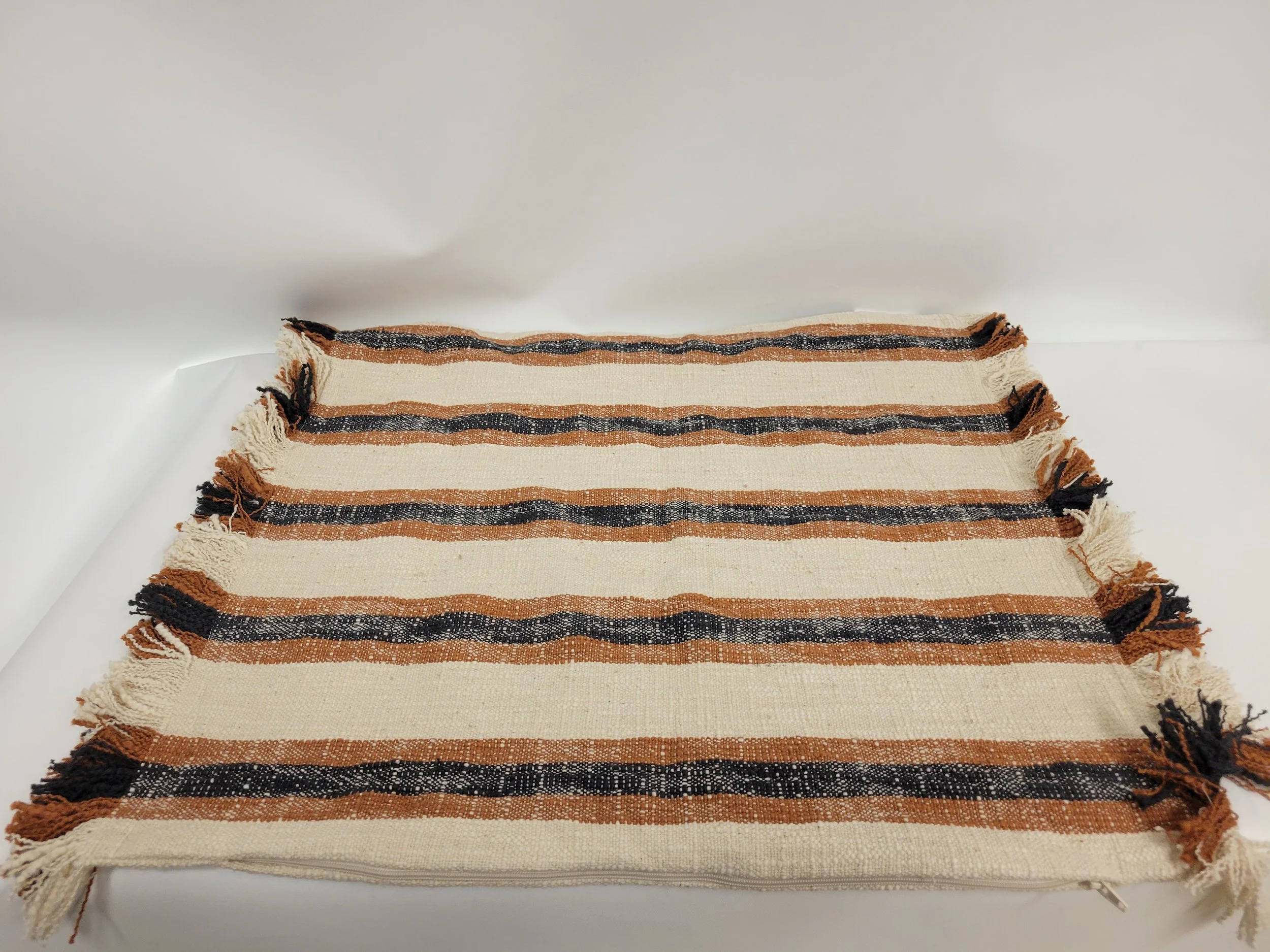 Housse de coussin tissée, noir/orange/beige, H&M