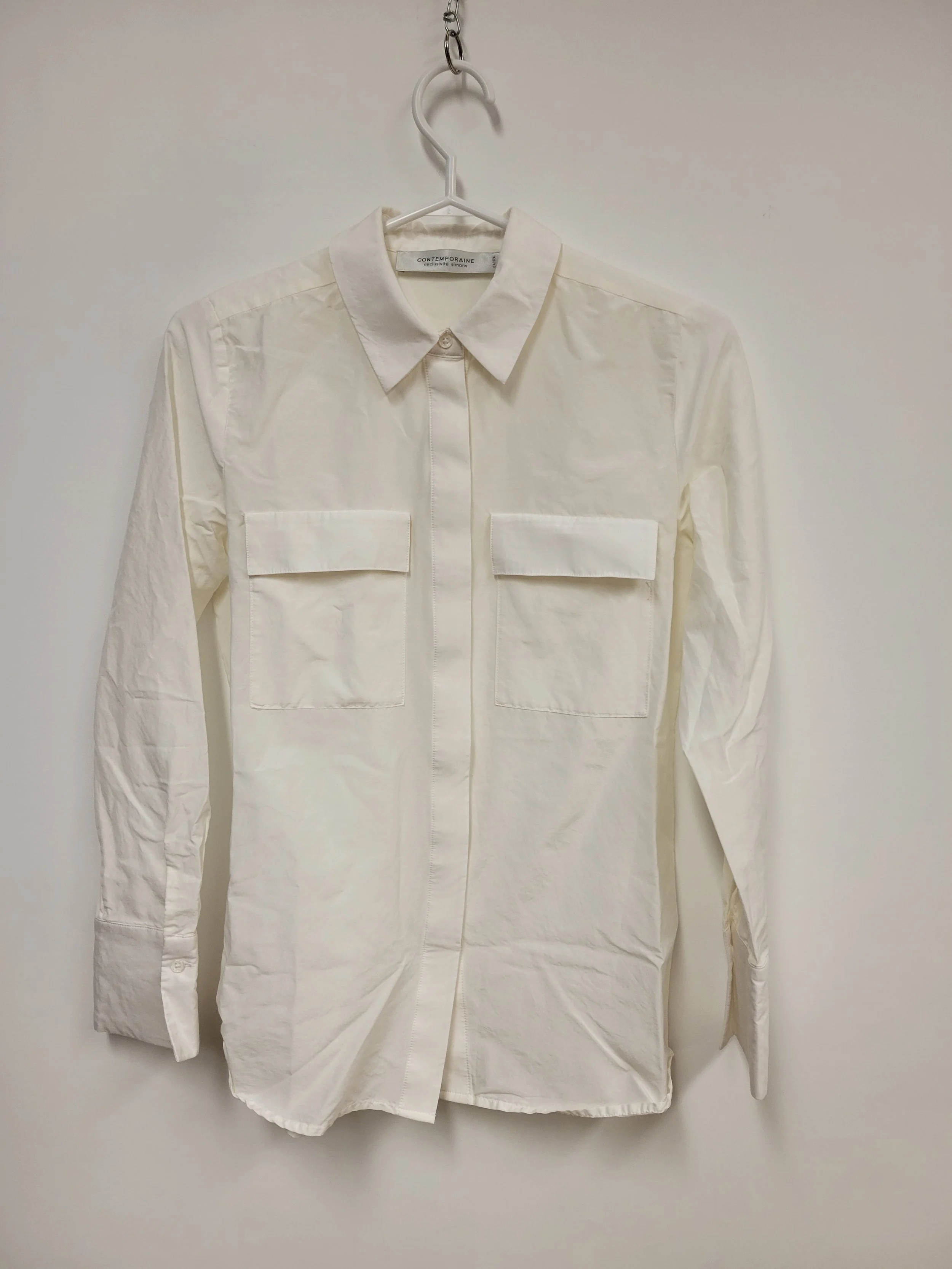 Chemise en coton, Blanc coquille d'œuf, CONTEMPORAINE par Simons, XS