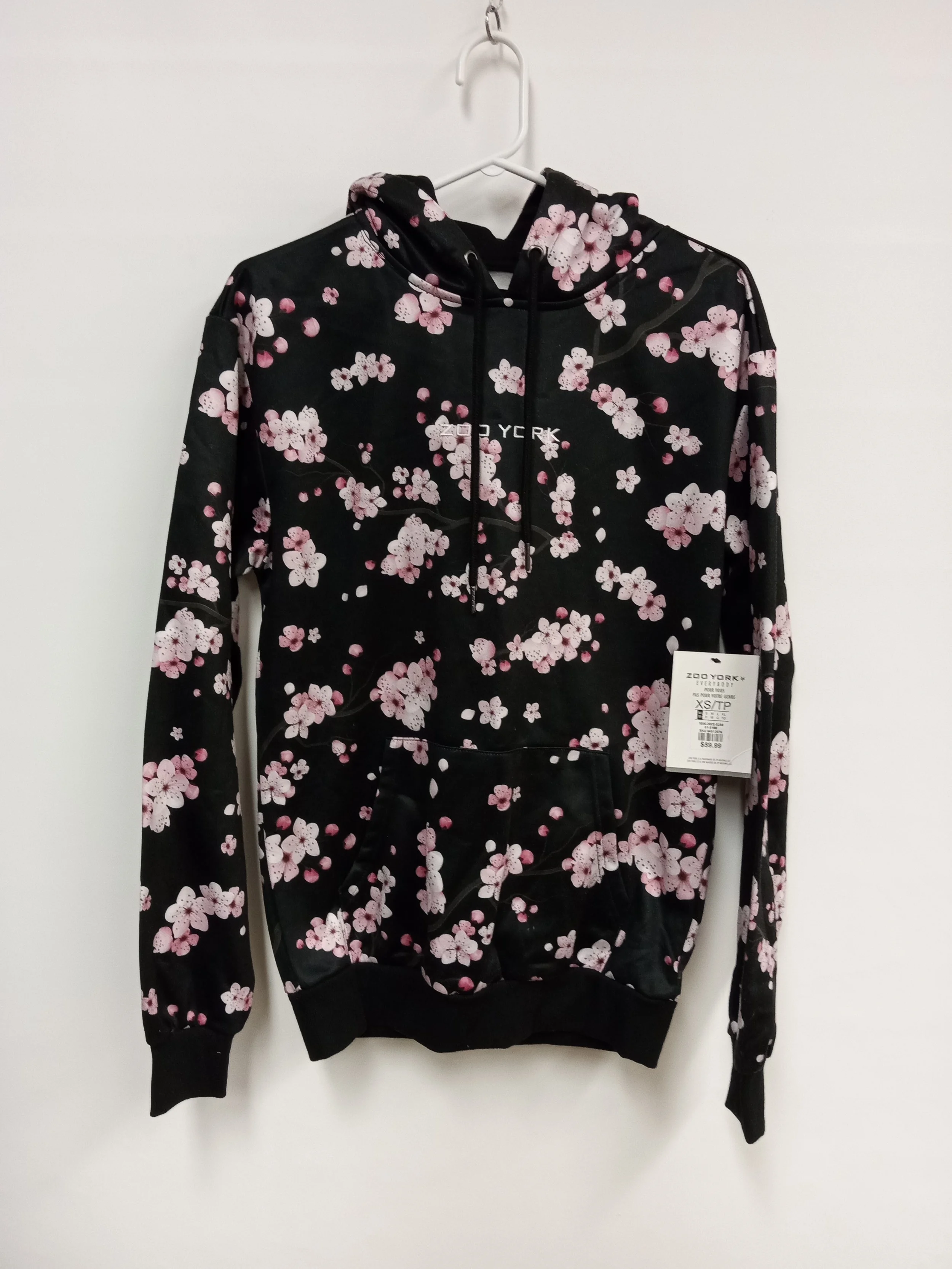 NEUF, Houdie noir fleuri rose, Zooyork, XS