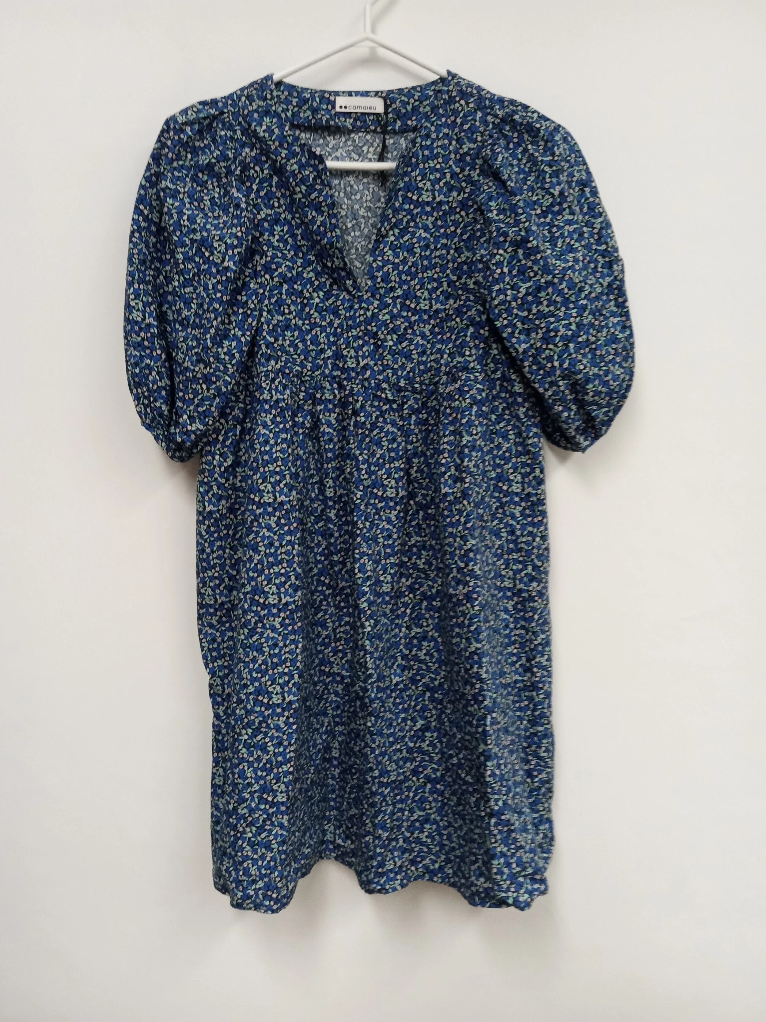 Robe bleue fleurie, 100% coton, Camaïeu, Taille XS