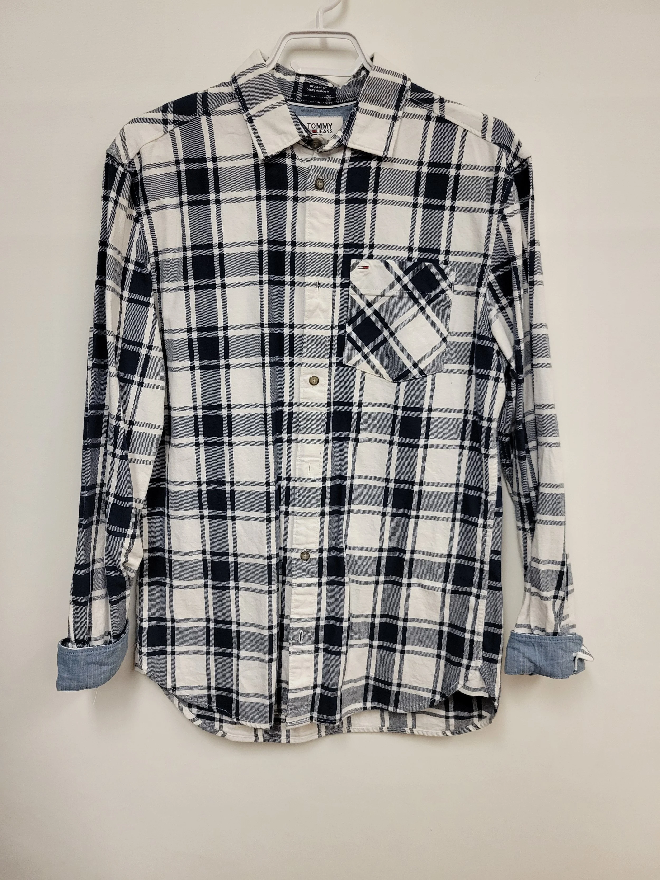 Chemise épaisse 100% coton, carreaux blanc et marine, Tommy Hilfiger, S