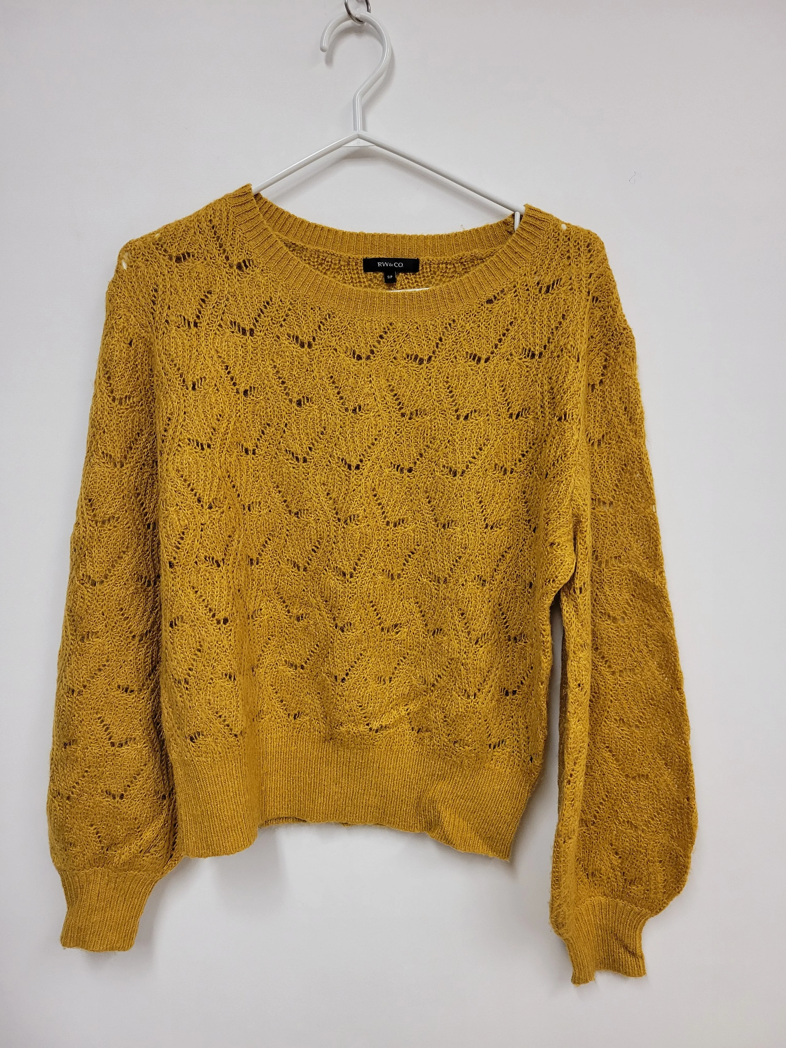 Chandail Jaune moutarde, Tricot à motifs ajourés, RW&CO, S