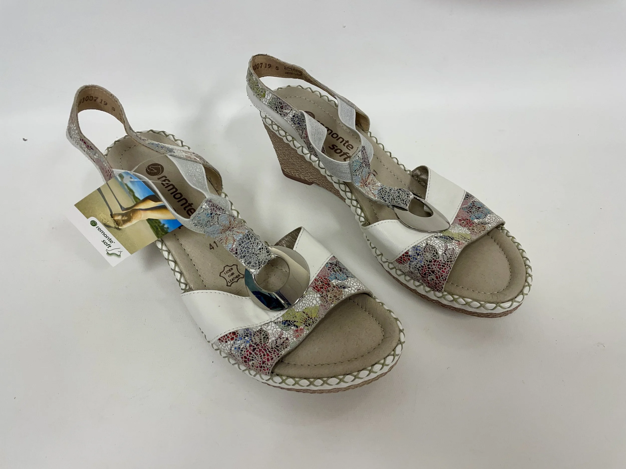 NEUF, sandales en cuir beige, blanc, fleuri, REMONTE SOFT, 41 (10)