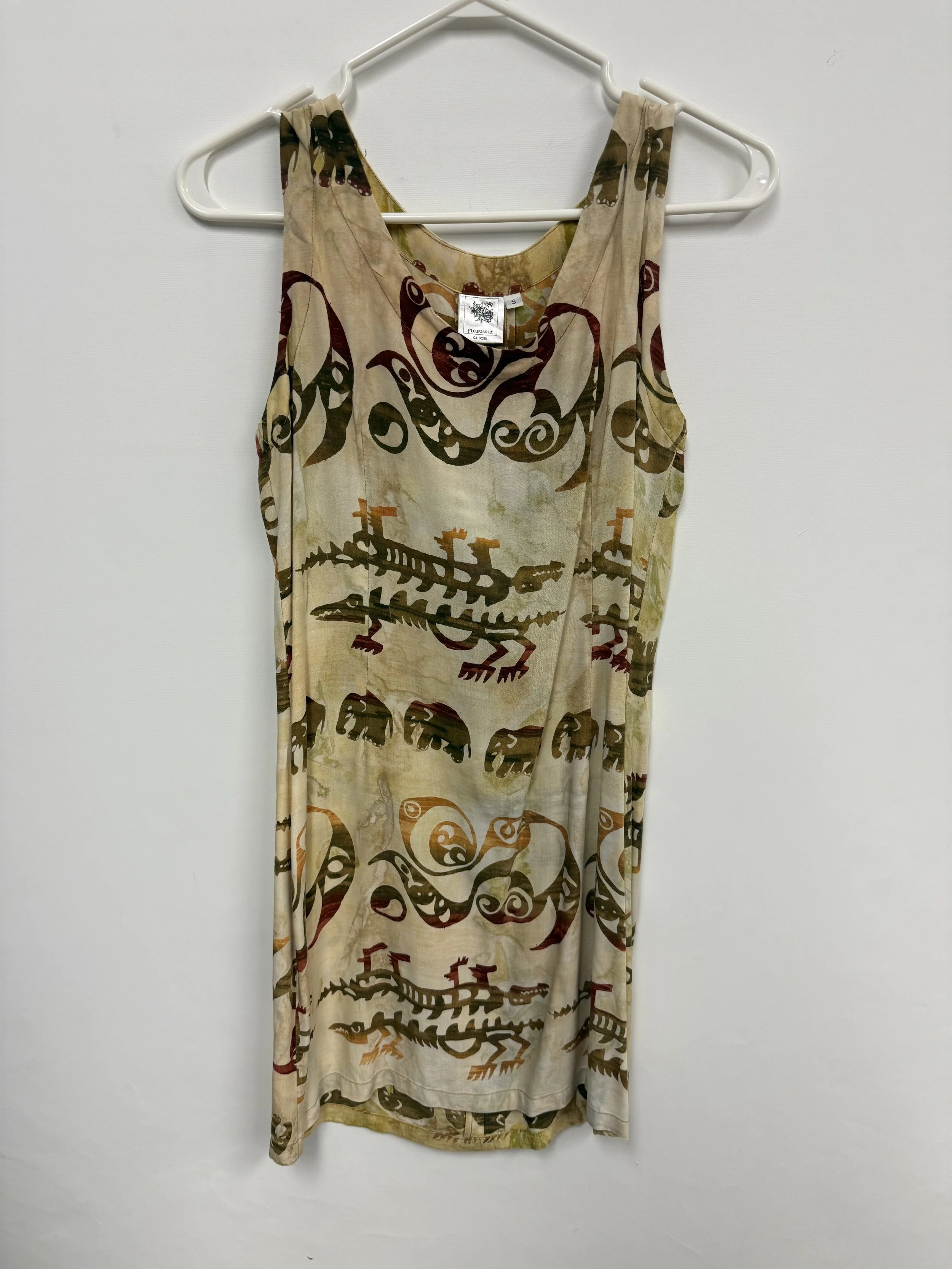 Camisole longue style tunique, motif jungle jaune, brun et rouge, Fleurissez, Small