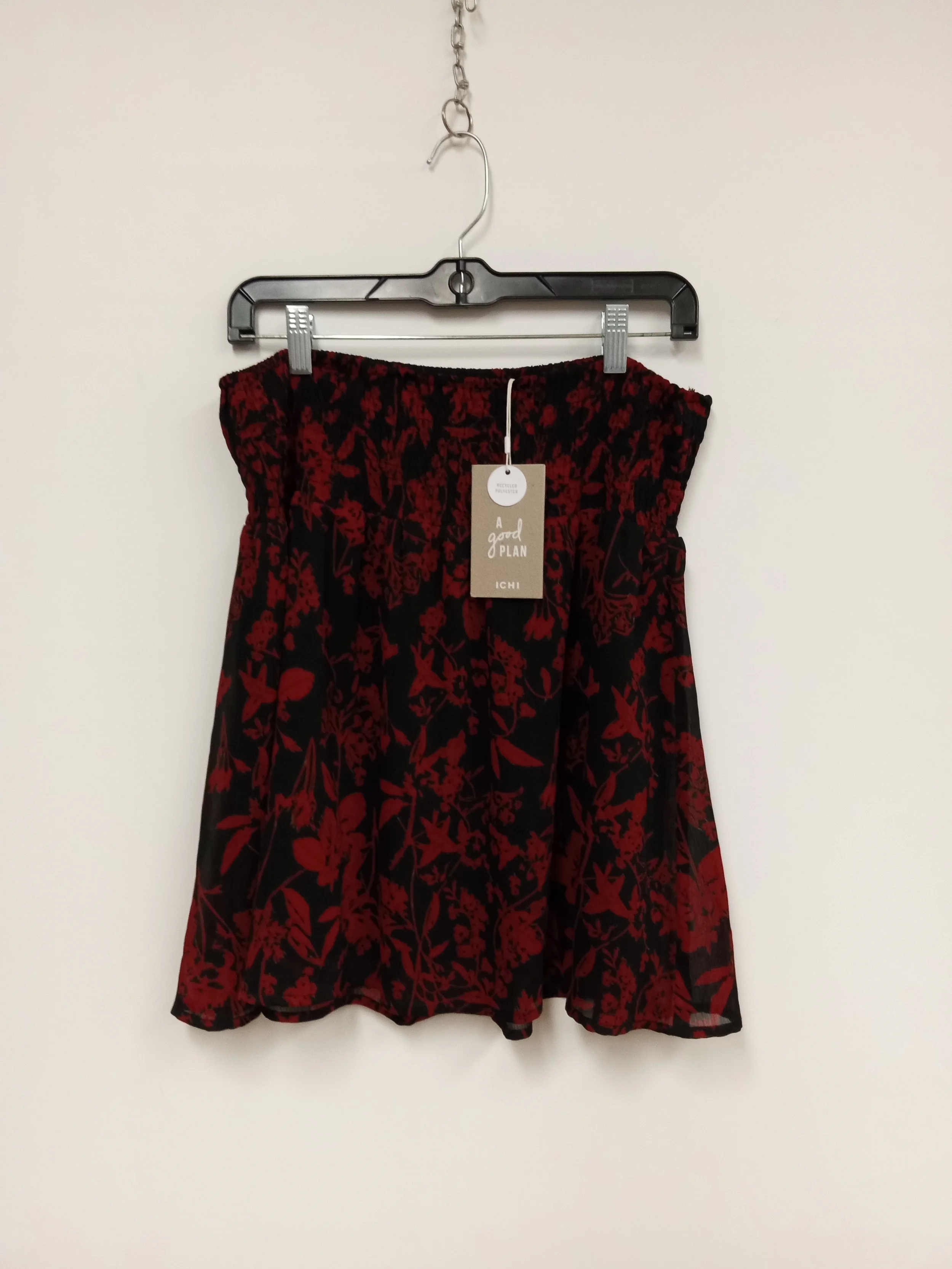 Jupe courte noire motifs feuilles rouges, neuve avec étiquette, ICHI, taille L