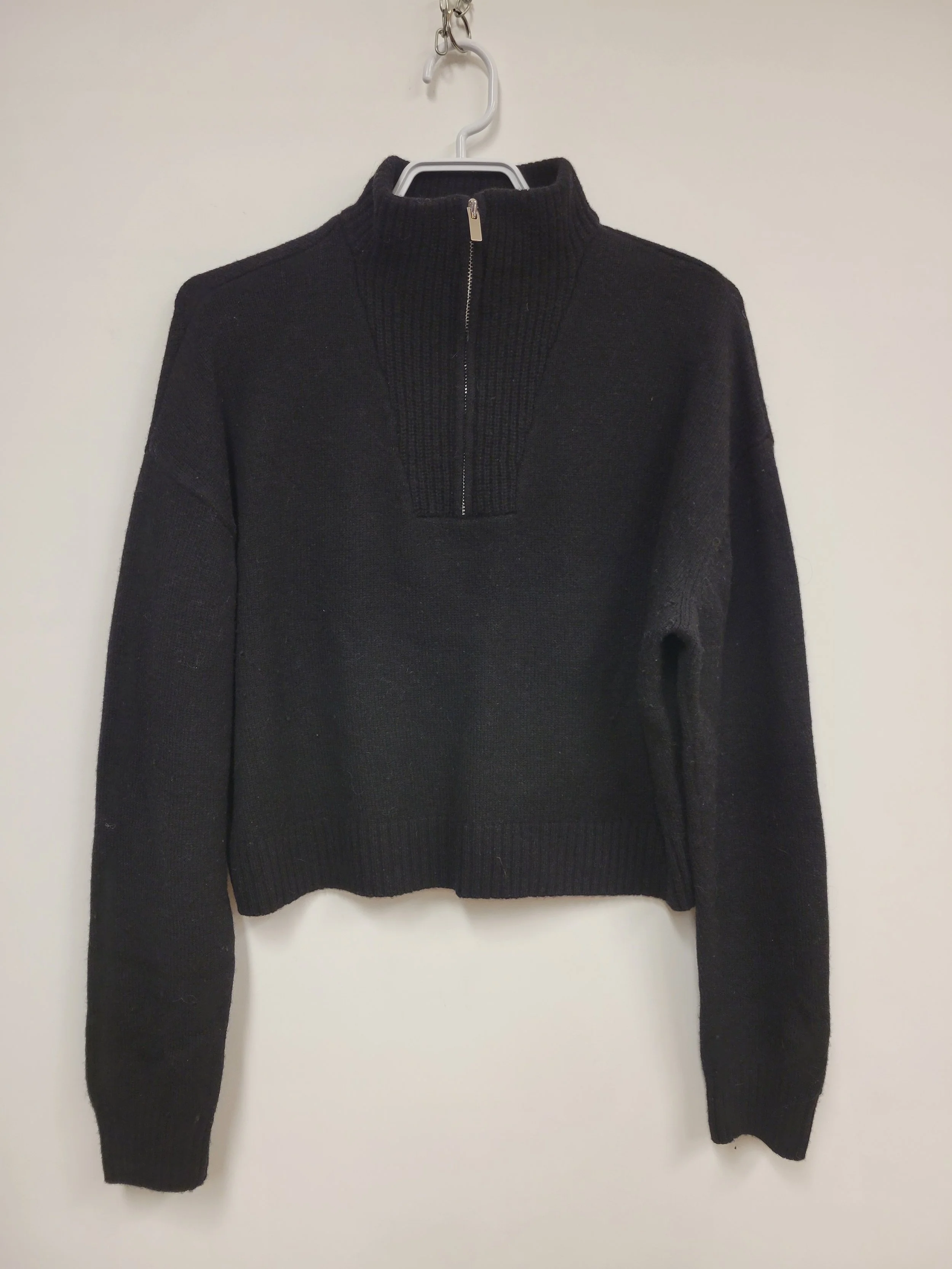Tricot noir demi-zip, 100% laine, Icône, M