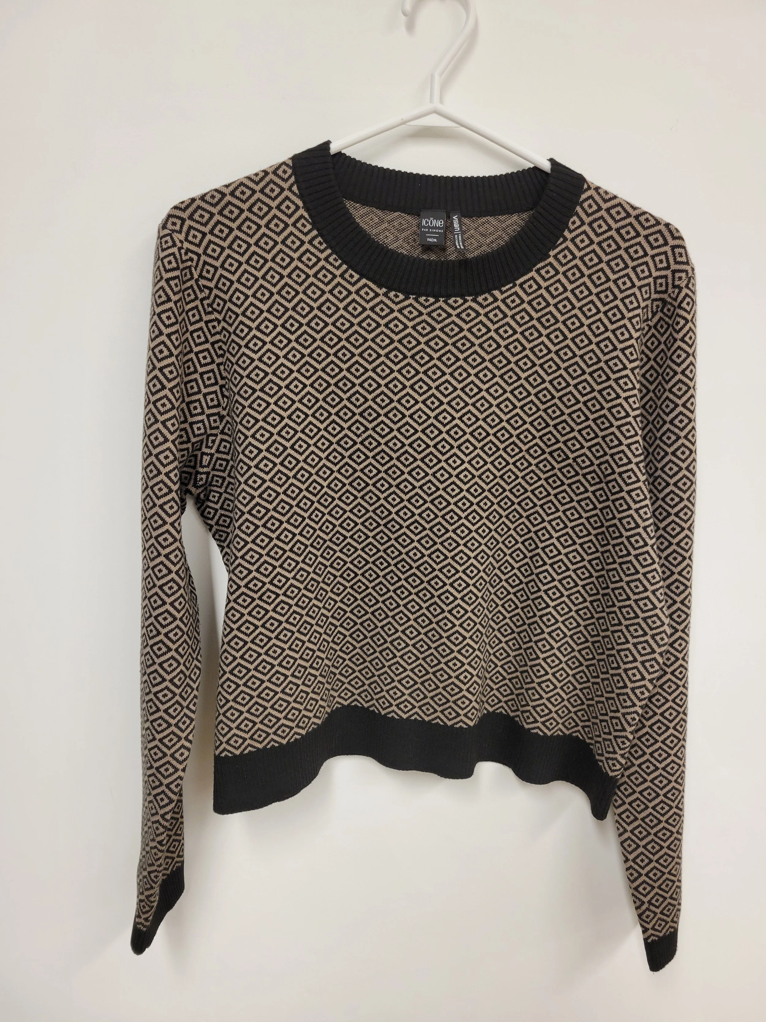 Chandail motif beige et noir, 53% coton, Icone, XL