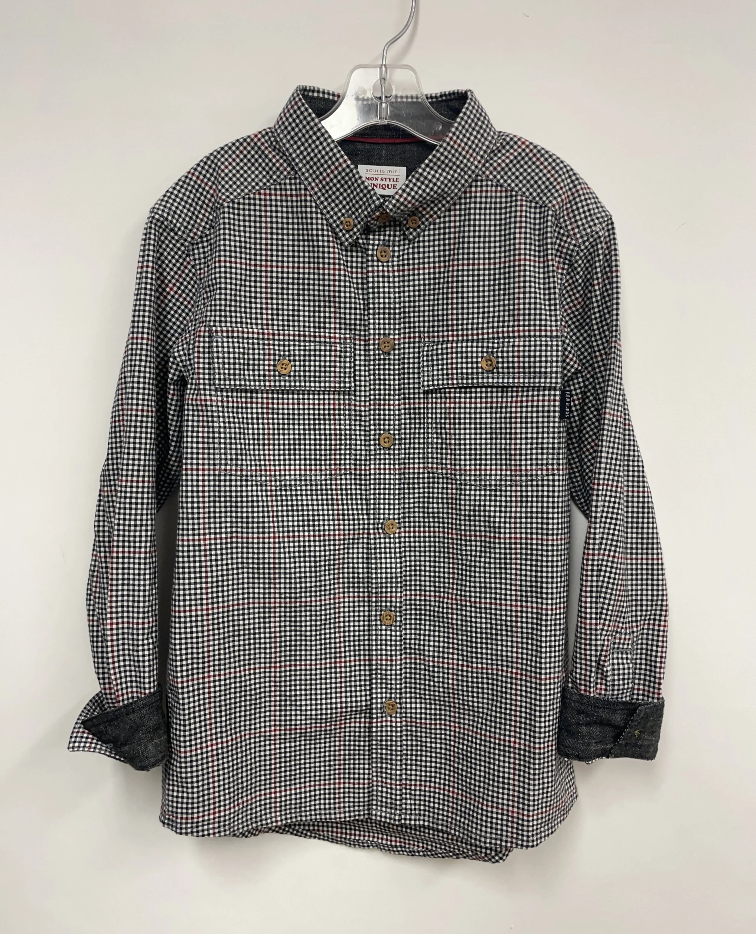 Chemise grise/noire/rouge, SOURIS MINI, 100% coton, 8 ans.