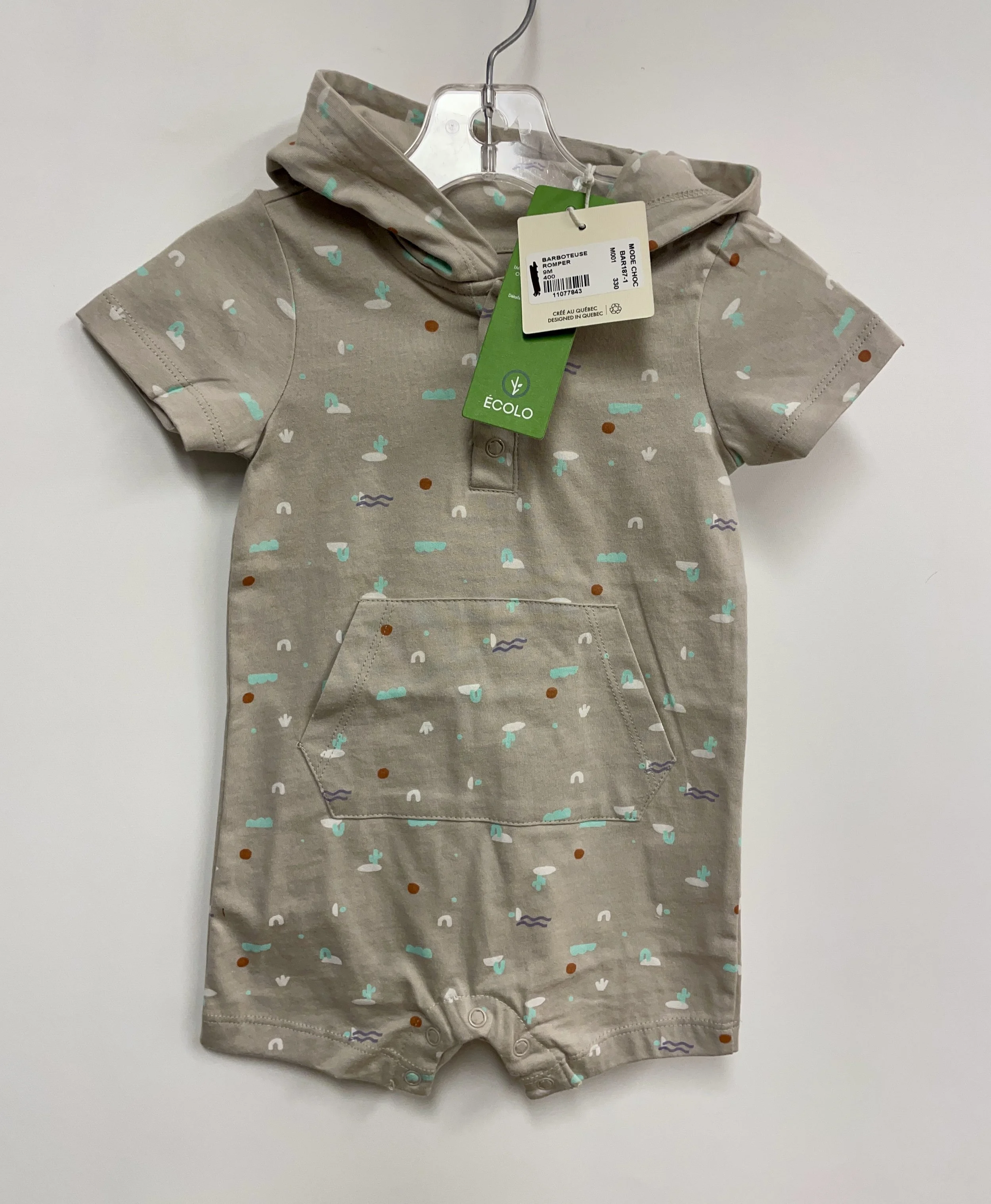 NEUF, barboteuse grise, MODE CHOC, coton biologique, 9 mois,