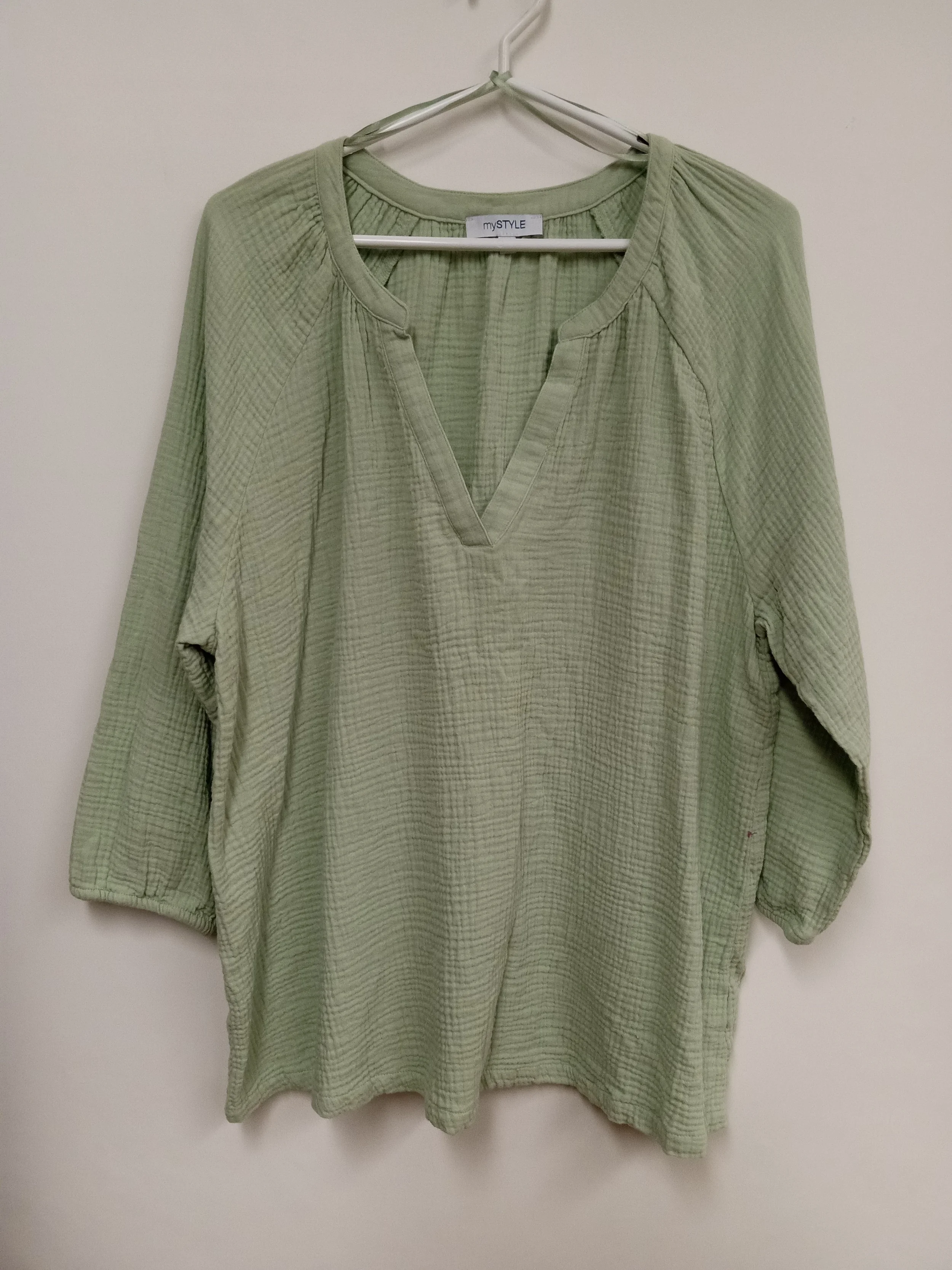 Chemisier vert en coton gauffré léger, My Style, XXXL