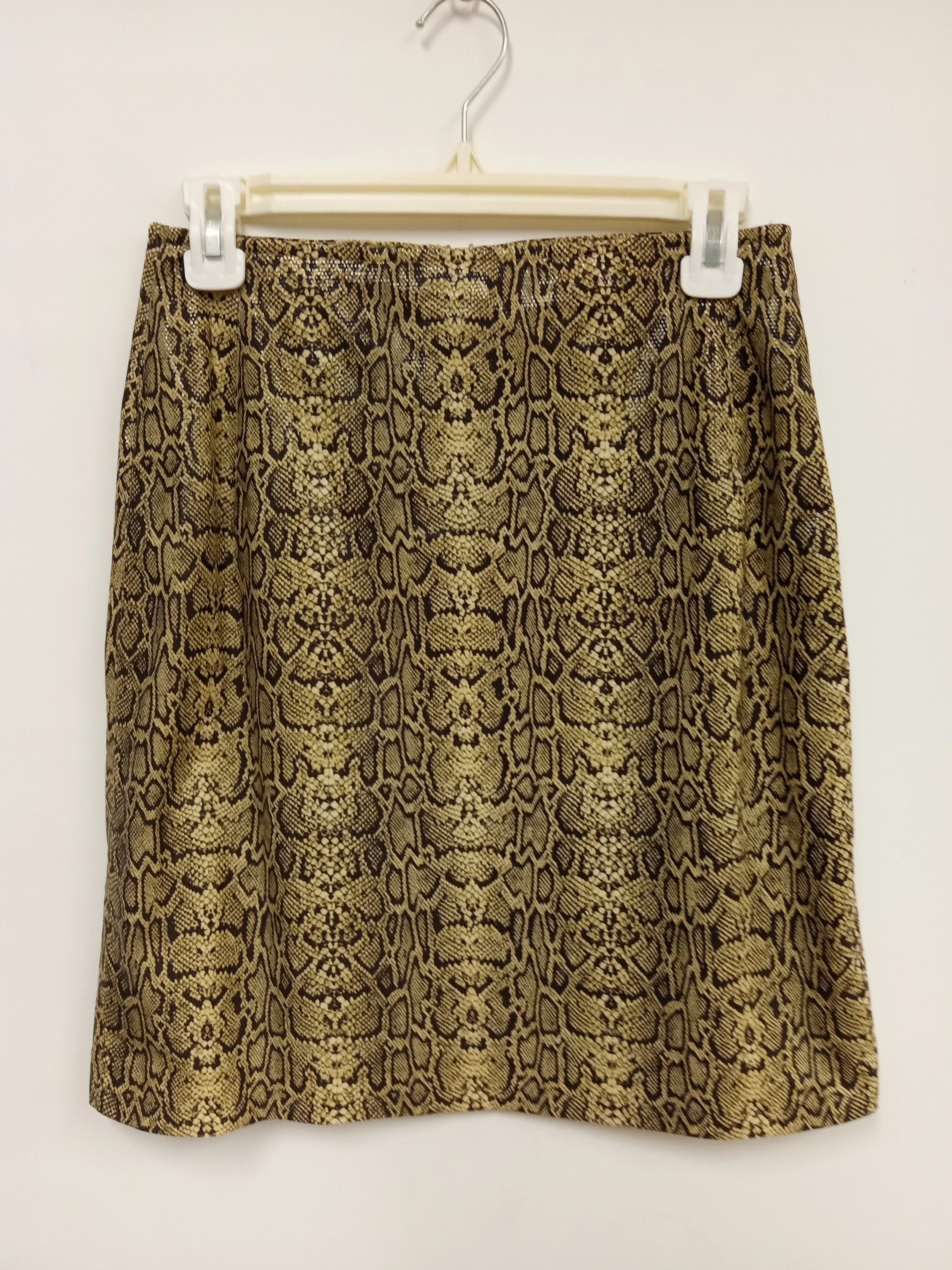 Jupe courte droite (stretch), Imitation peau de serpent (brun et beige or), AMBIENTE, Taille 38